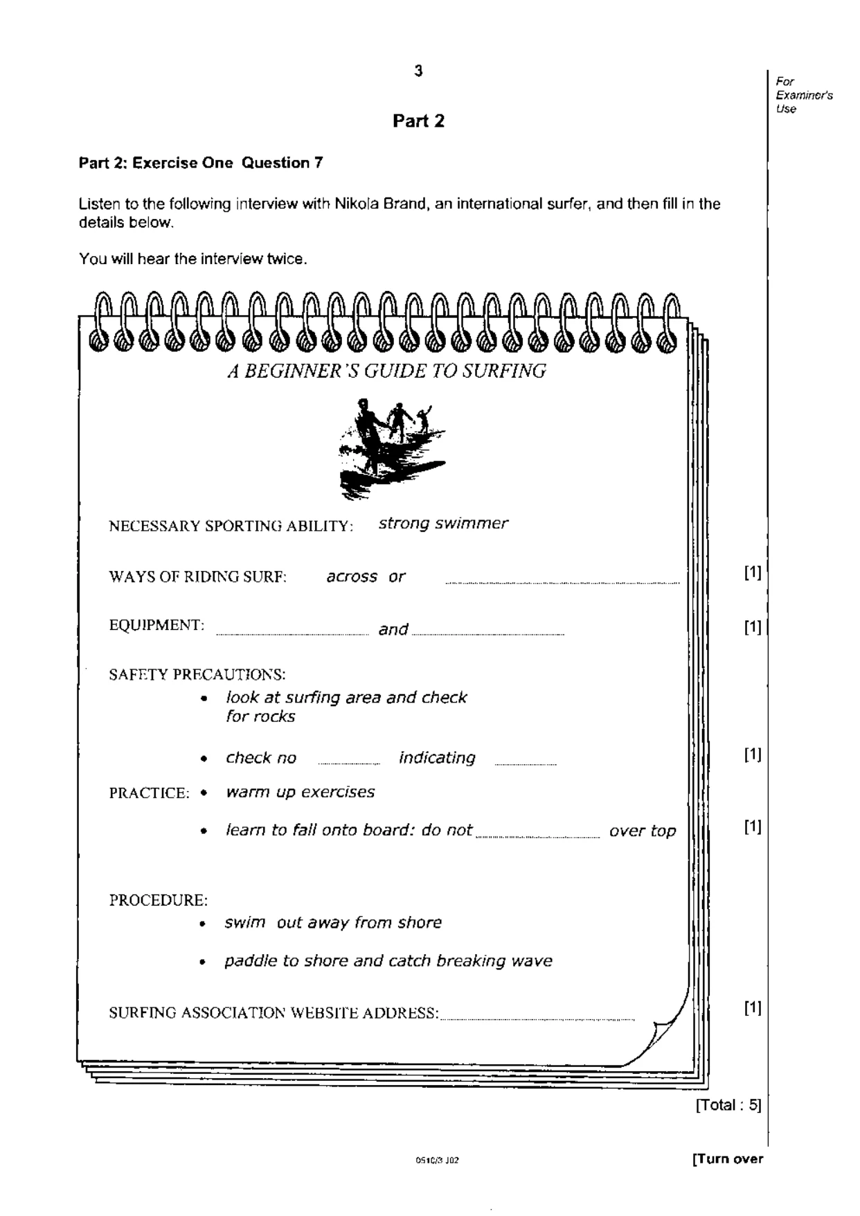 Cambridge IGCSE English - Second Language (oral endorsement) 0510 2002 May/June Paper 3 · Variant 1 question paper, page 3 of 8