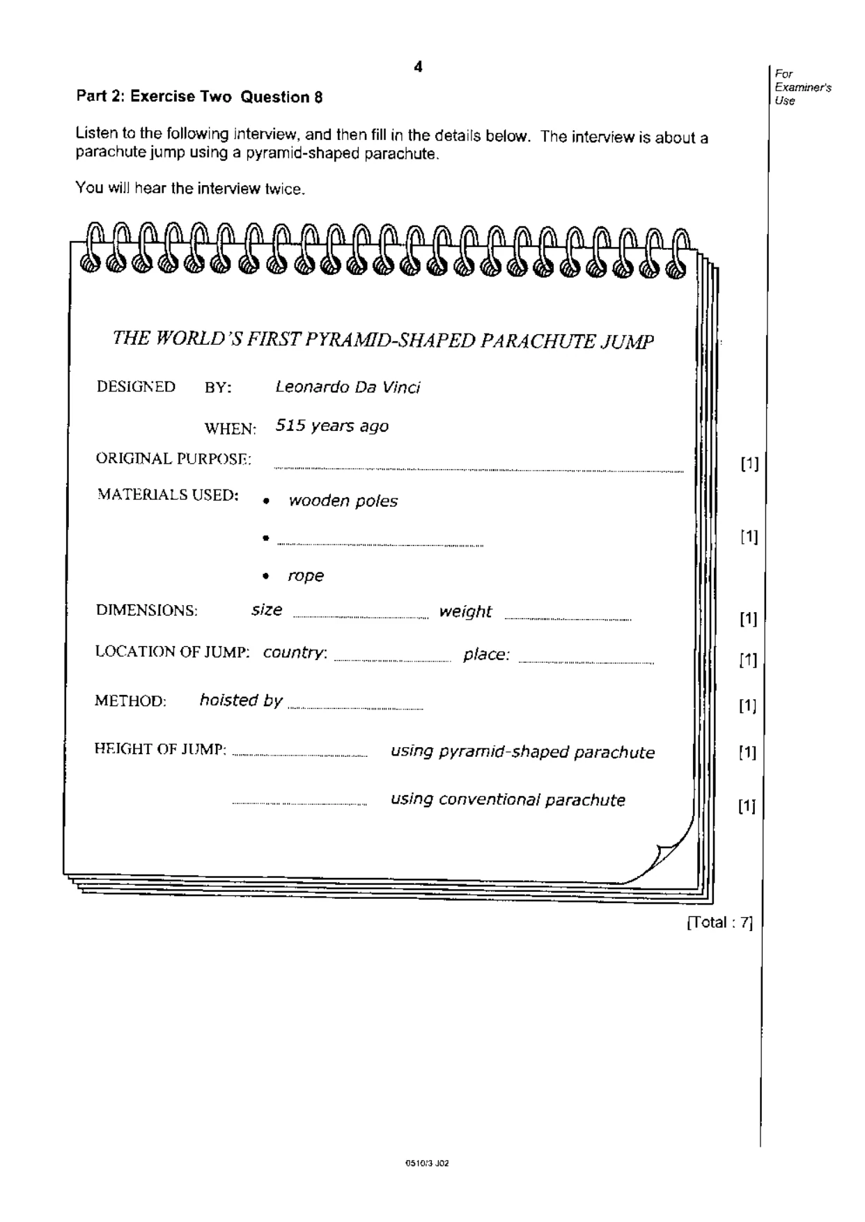 Cambridge IGCSE English - Second Language (oral endorsement) 0510 2002 May/June Paper 3 · Variant 1 question paper, page 4 of 8