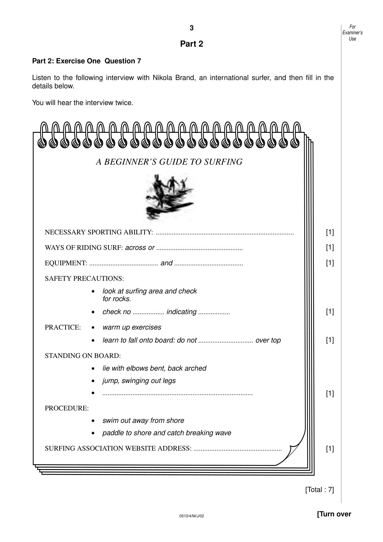 Cambridge IGCSE English - Second Language (oral endorsement) 0510 2002 May/June Paper 4 · Variant 1 question paper, page 3 of 8