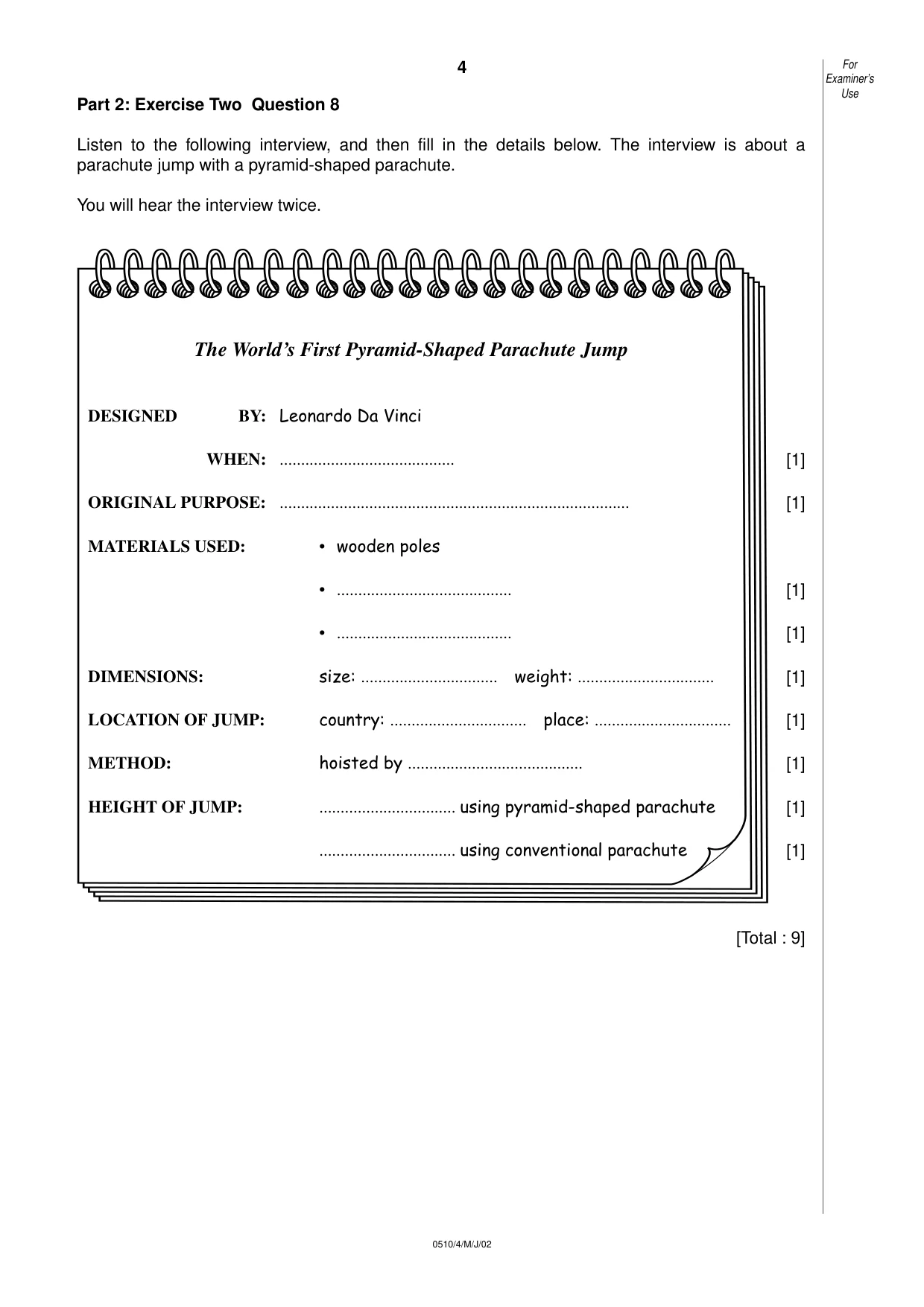 Cambridge IGCSE English - Second Language (oral endorsement) 0510 2002 May/June Paper 4 · Variant 1 question paper, page 4 of 8
