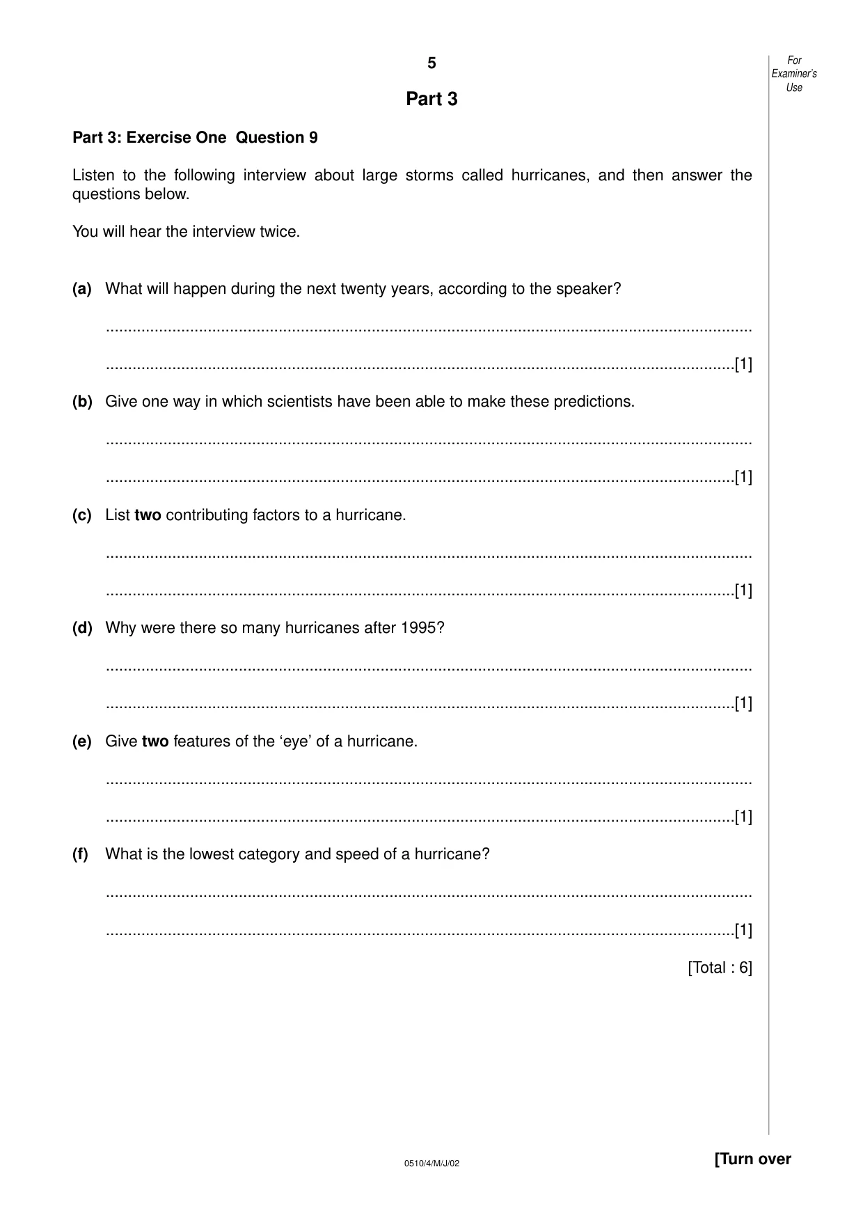 Cambridge IGCSE English - Second Language (oral endorsement) 0510 2002 May/June Paper 4 · Variant 1 question paper, page 5 of 8