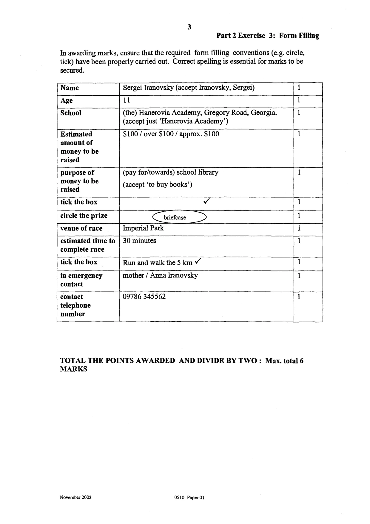 Mark scheme, page 4 of 6