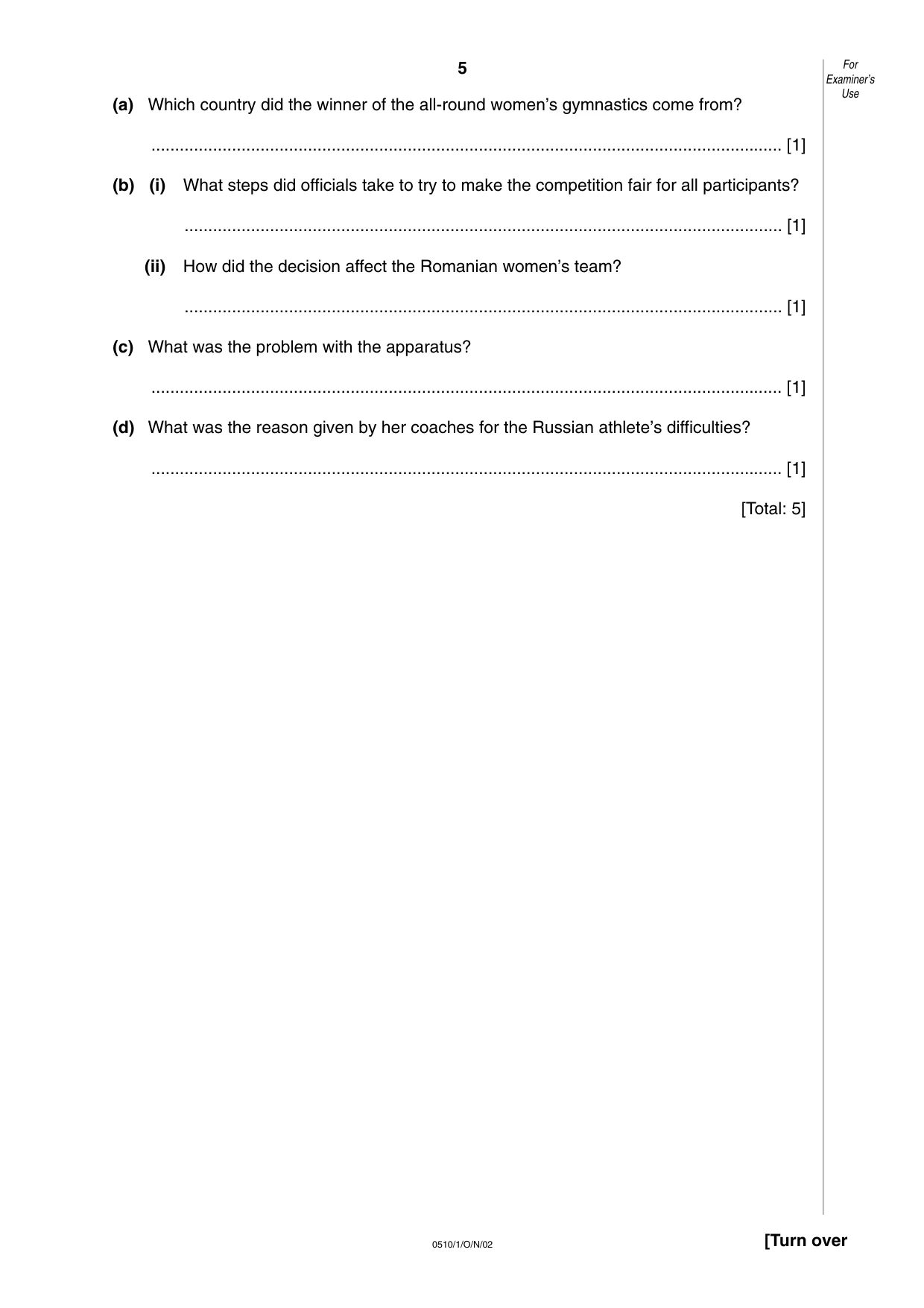 Cambridge IGCSE English - Second Language (oral endorsement) 0510 2002 Oct/Nov Paper 1 · Variant 1 question paper, page 5 of 20