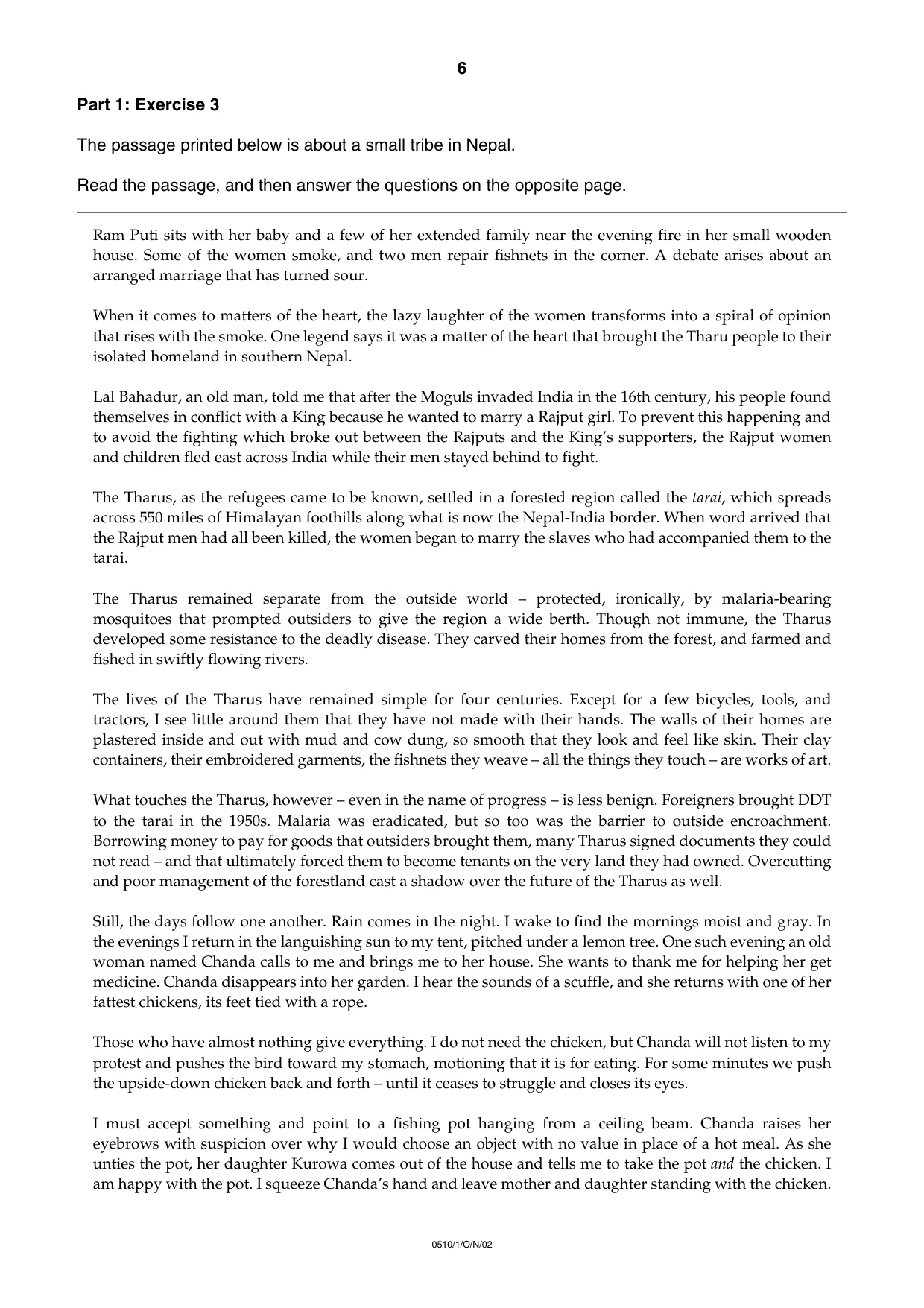 Cambridge IGCSE English - Second Language (oral endorsement) 0510 2002 Oct/Nov Paper 1 · Variant 1 question paper, page 6 of 20