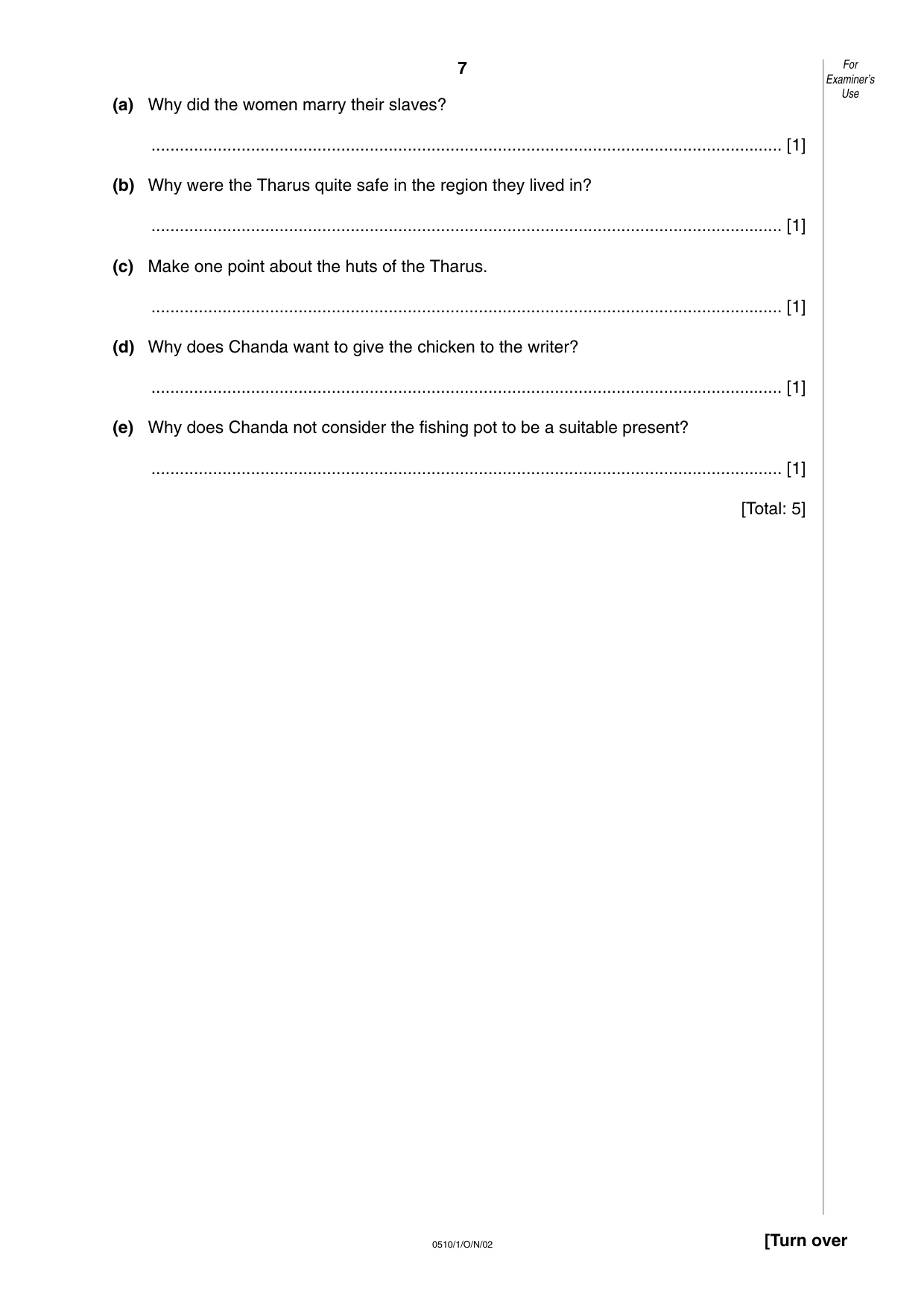 Cambridge IGCSE English - Second Language (oral endorsement) 0510 2002 Oct/Nov Paper 1 · Variant 1 question paper, page 7 of 20