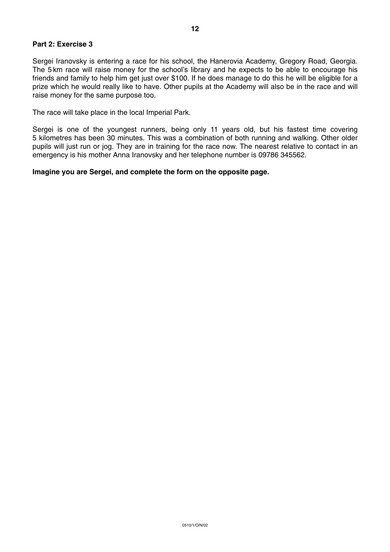 Cambridge IGCSE English - Second Language (oral endorsement) 0510 2002 Oct/Nov Paper 1 · Variant 1 question paper, page 12 of 20