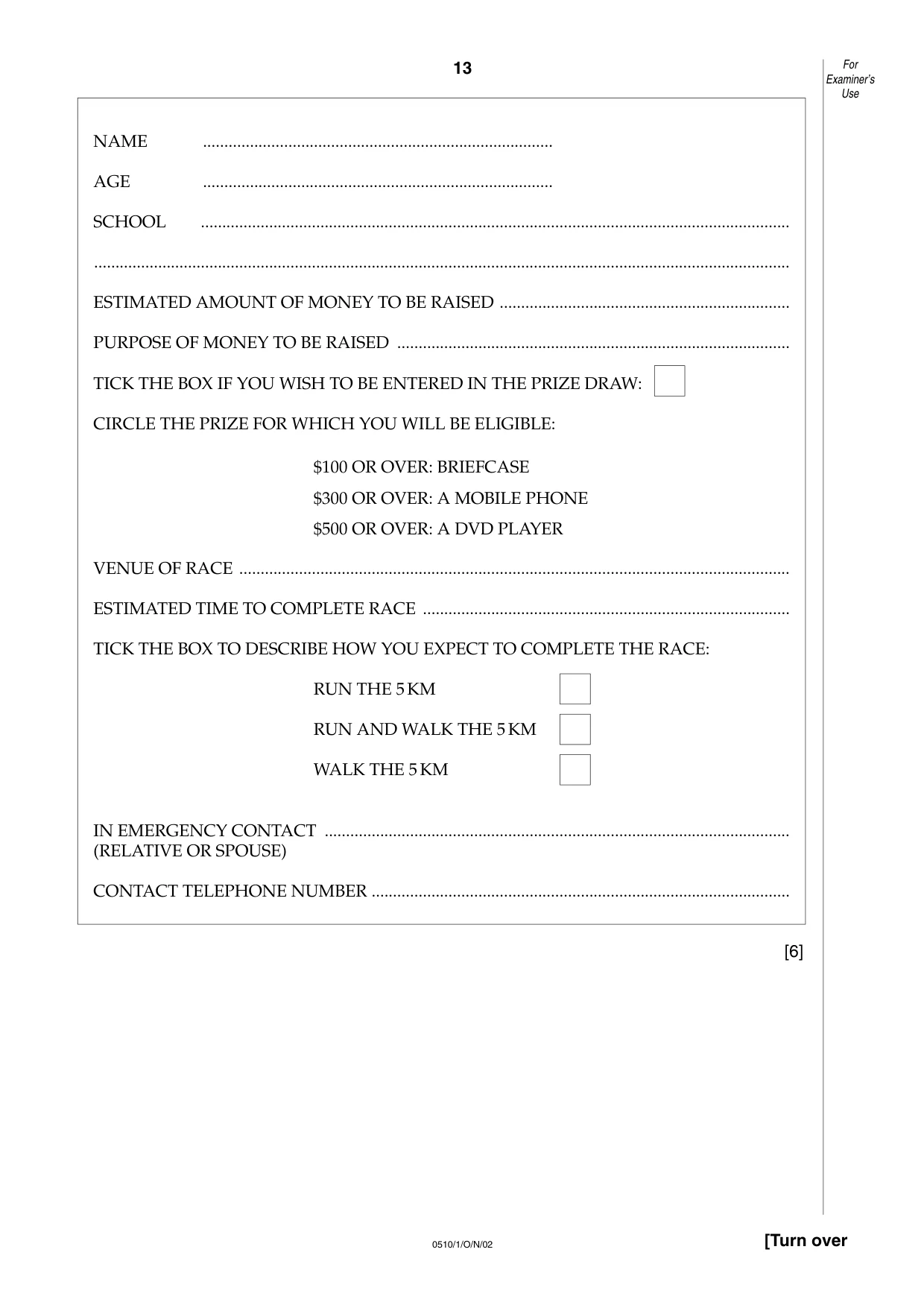 Cambridge IGCSE English - Second Language (oral endorsement) 0510 2002 Oct/Nov Paper 1 · Variant 1 question paper, page 13 of 20