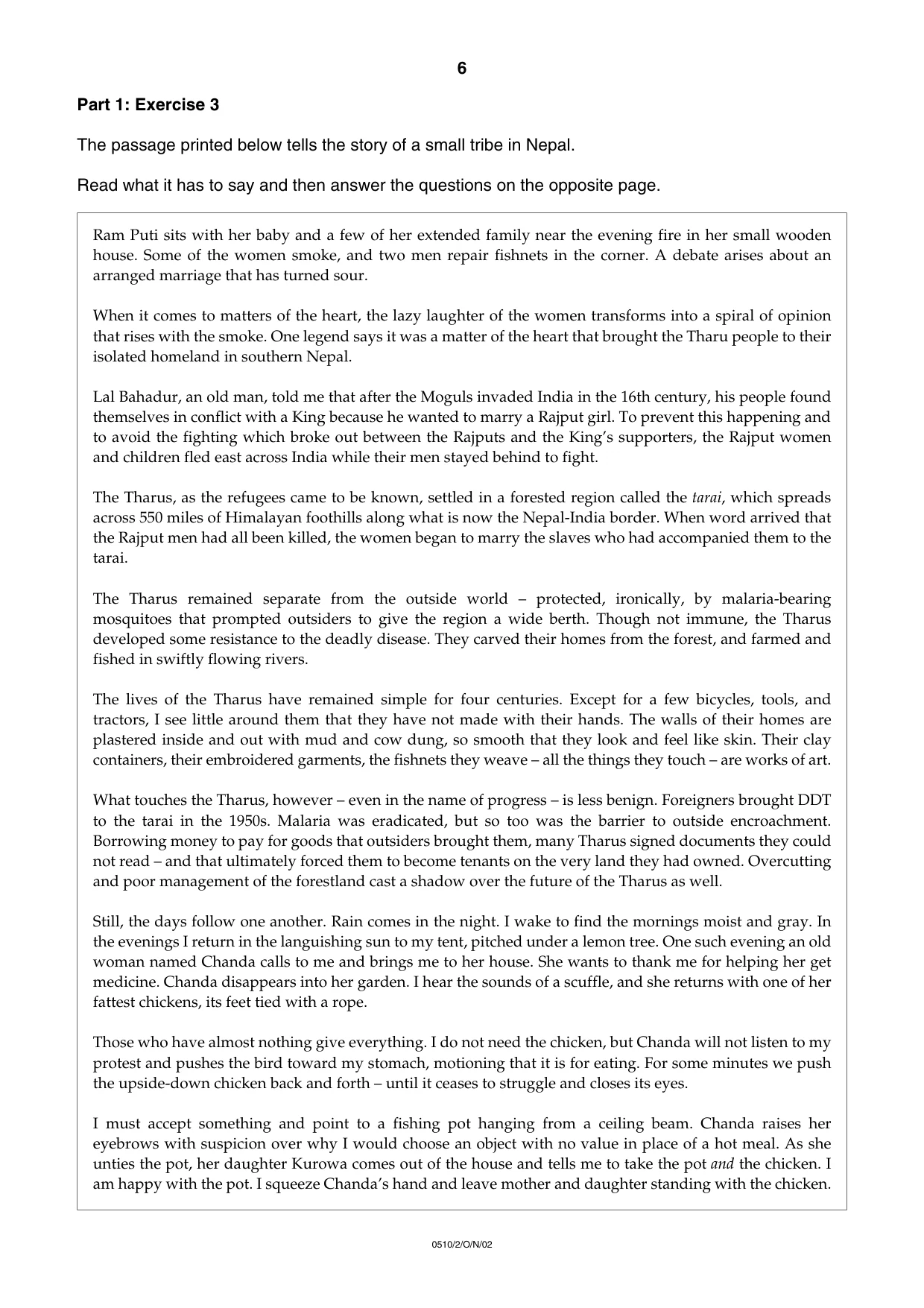 Cambridge IGCSE English - Second Language (oral endorsement) 0510 2002 Oct/Nov Paper 2 · Variant 1 question paper, page 6 of 20