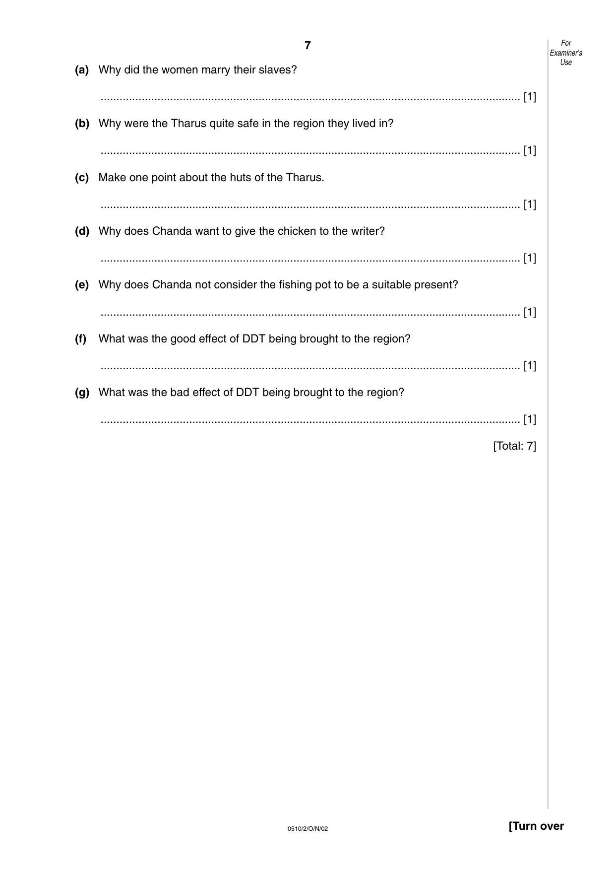 Cambridge IGCSE English - Second Language (oral endorsement) 0510 2002 Oct/Nov Paper 2 · Variant 1 question paper, page 7 of 20