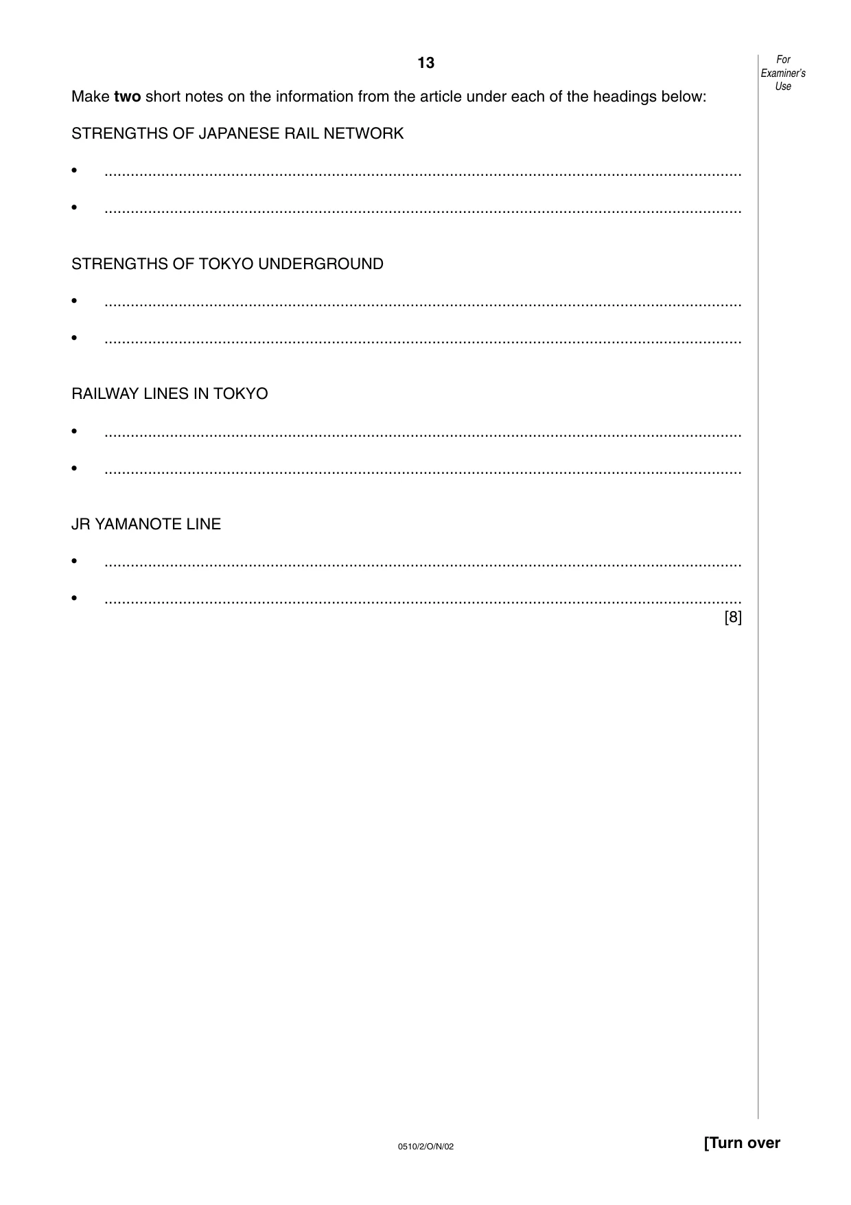 Cambridge IGCSE English - Second Language (oral endorsement) 0510 2002 Oct/Nov Paper 2 · Variant 1 question paper, page 13 of 20