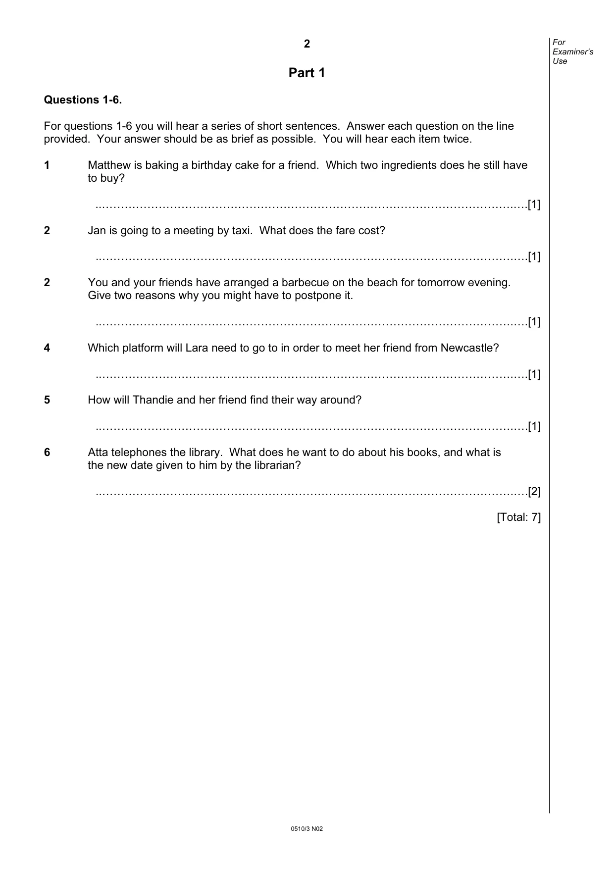 Cambridge IGCSE English - Second Language (oral endorsement) 0510 2002 Oct/Nov Paper 3 · Variant 1 question paper, page 2 of 8