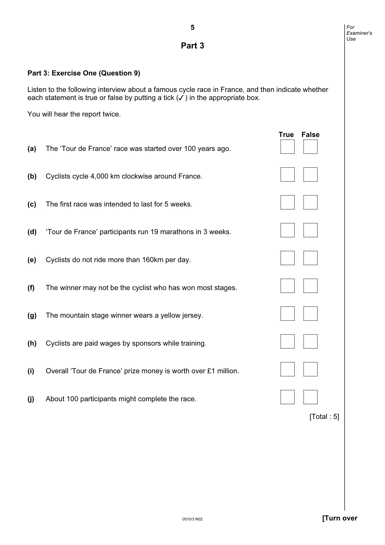 Cambridge IGCSE English - Second Language (oral endorsement) 0510 2002 Oct/Nov Paper 3 · Variant 1 question paper, page 5 of 8