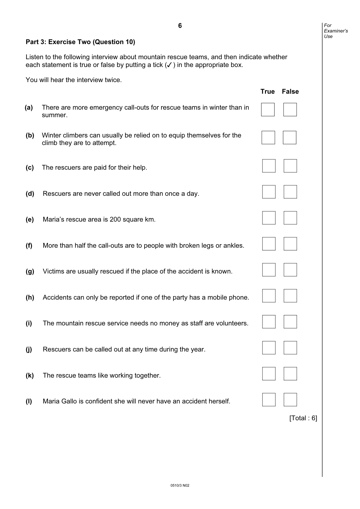 Cambridge IGCSE English - Second Language (oral endorsement) 0510 2002 Oct/Nov Paper 3 · Variant 1 question paper, page 6 of 8