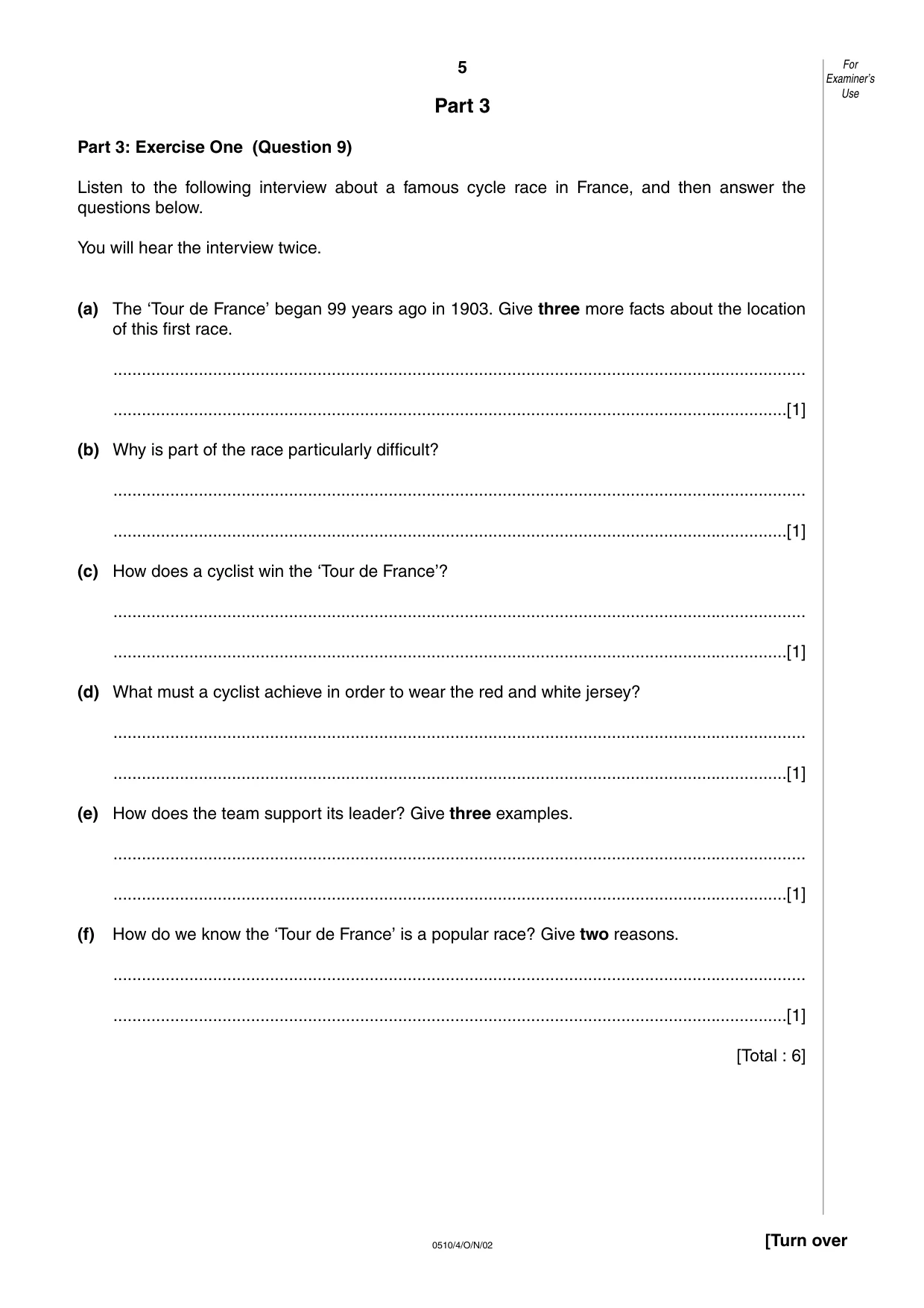 Cambridge IGCSE English - Second Language (oral endorsement) 0510 2002 Oct/Nov Paper 4 · Variant 1 question paper, page 5 of 8
