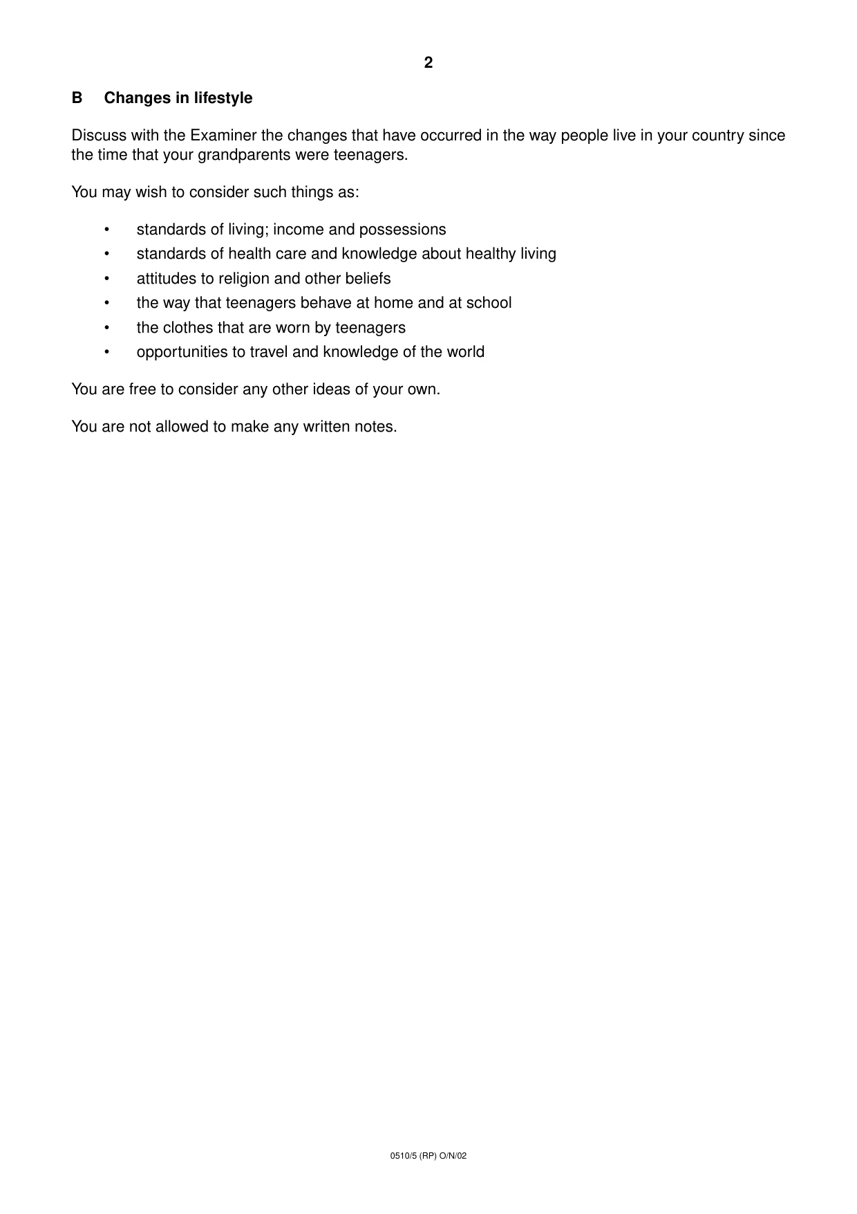 Cambridge IGCSE English - Second Language (oral endorsement) 0510 2002 Oct/Nov Paper 5 · Variant 1 question paper, page 4 of 12