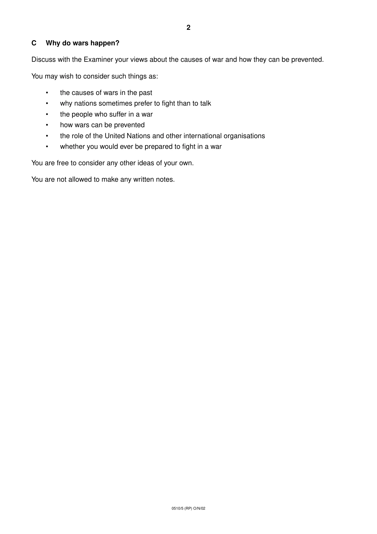 Cambridge IGCSE English - Second Language (oral endorsement) 0510 2002 Oct/Nov Paper 5 · Variant 1 question paper, page 6 of 12