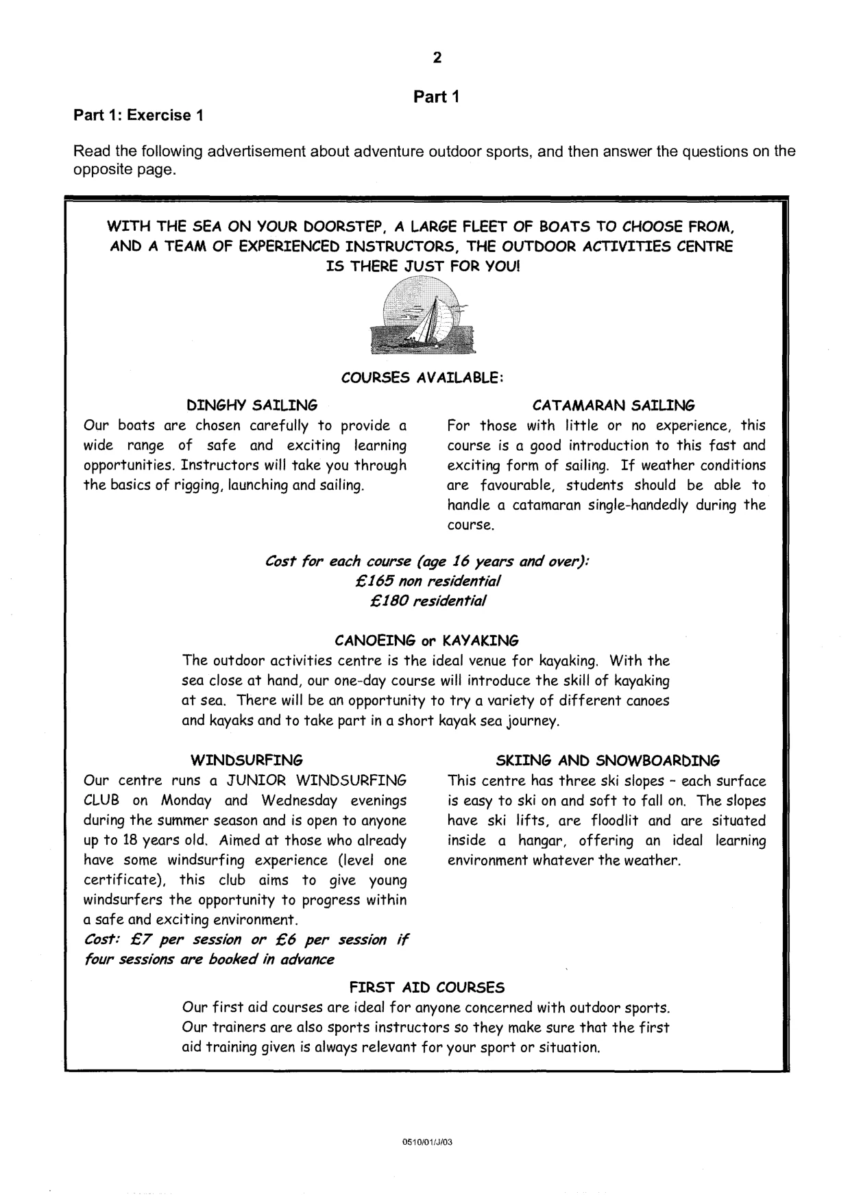 Cambridge IGCSE English - Second Language (oral endorsement) 0510 2003 May/June Paper 1 · Variant 1 question paper, page 2 of 20