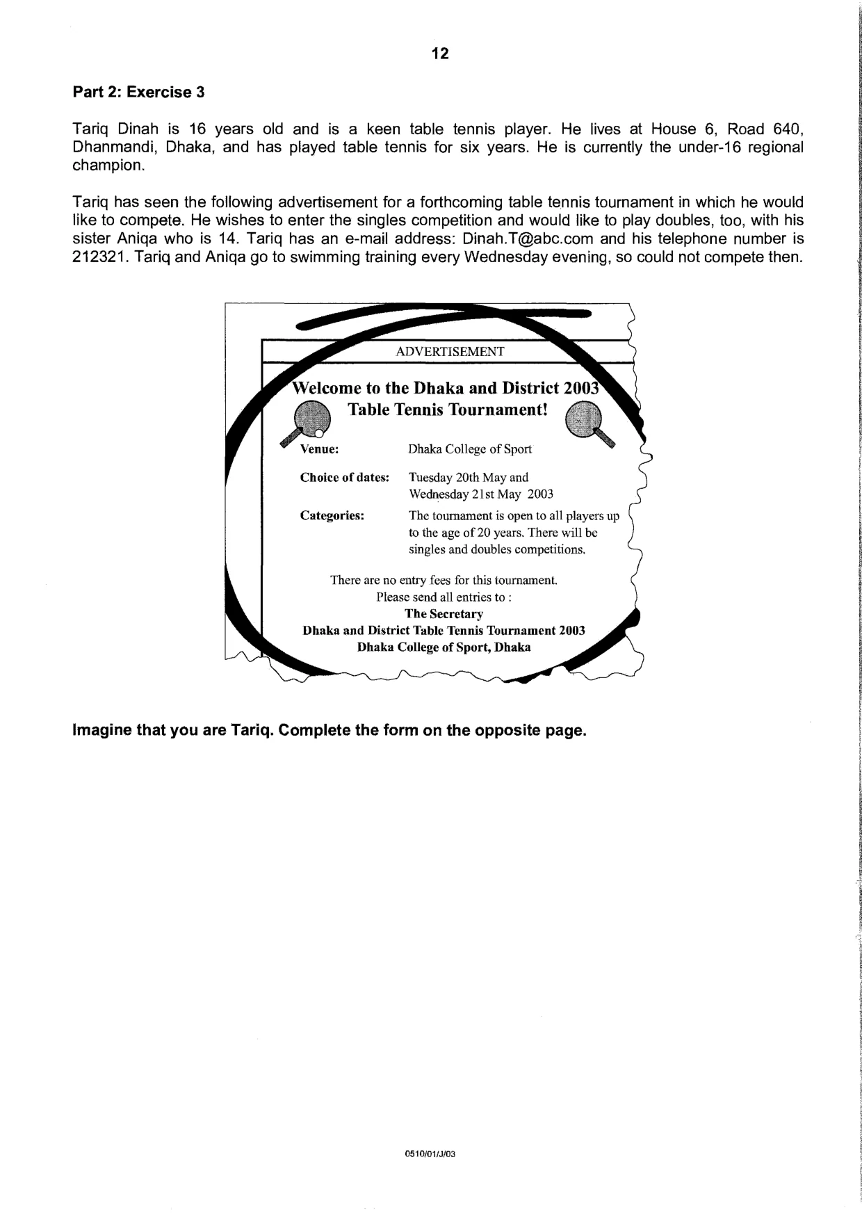 Cambridge IGCSE English - Second Language (oral endorsement) 0510 2003 May/June Paper 1 · Variant 1 question paper, page 12 of 20