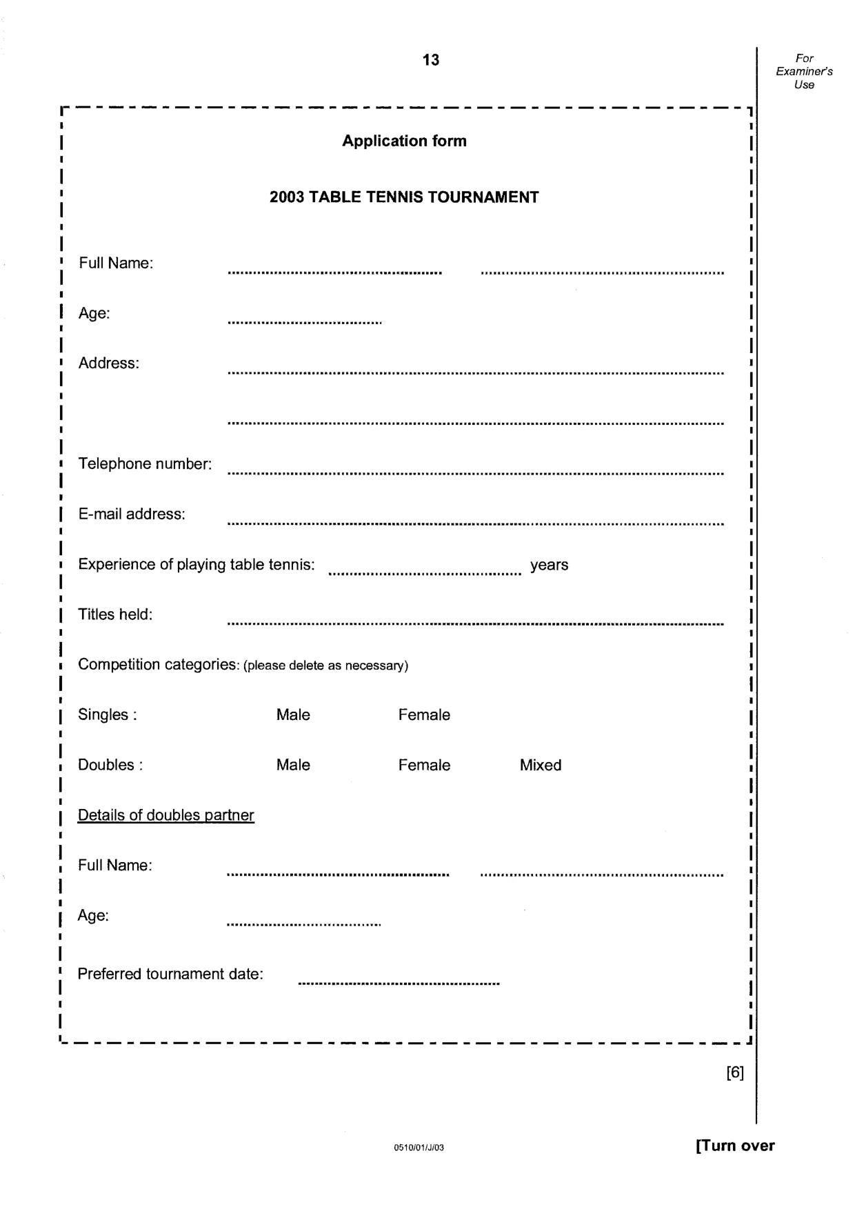 Cambridge IGCSE English - Second Language (oral endorsement) 0510 2003 May/June Paper 1 · Variant 1 question paper, page 13 of 20