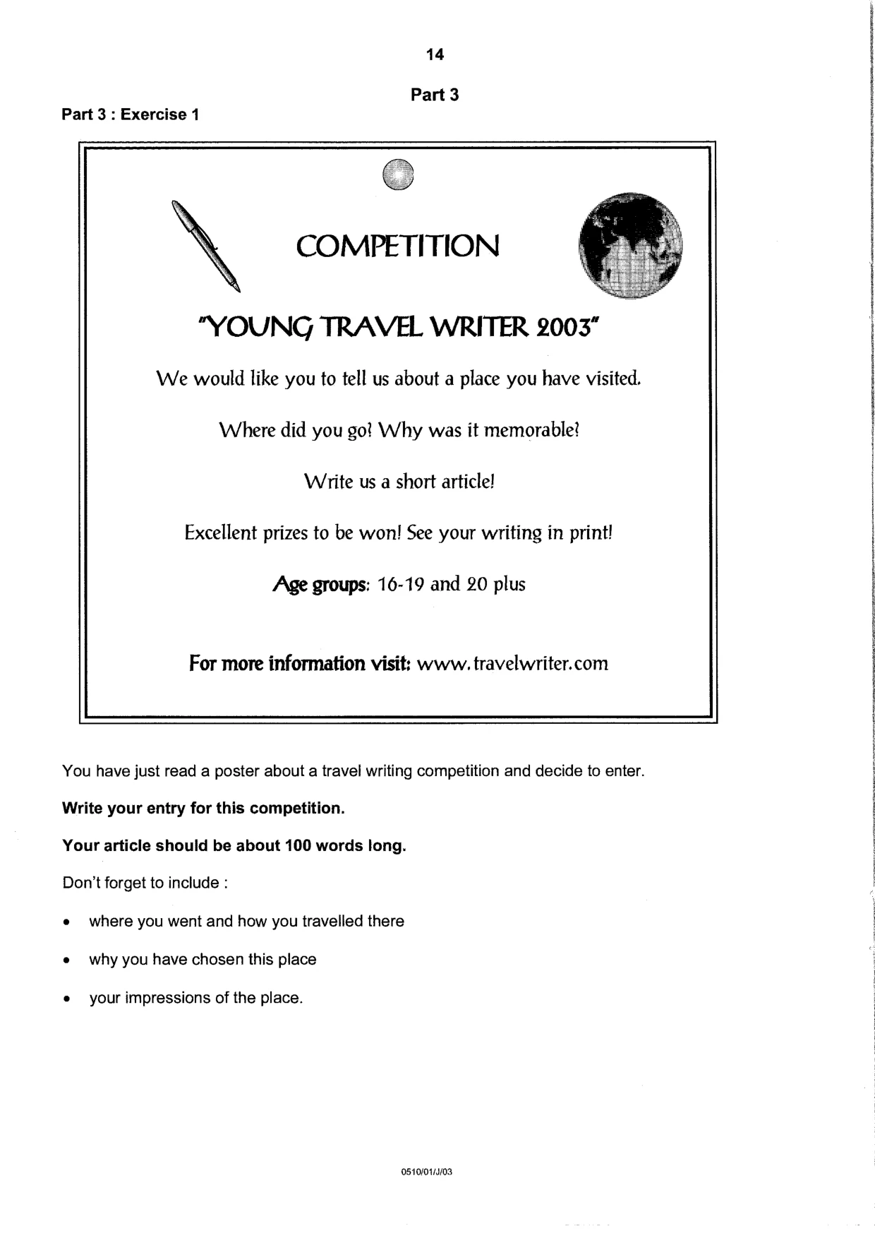 Cambridge IGCSE English - Second Language (oral endorsement) 0510 2003 May/June Paper 1 · Variant 1 question paper, page 14 of 20