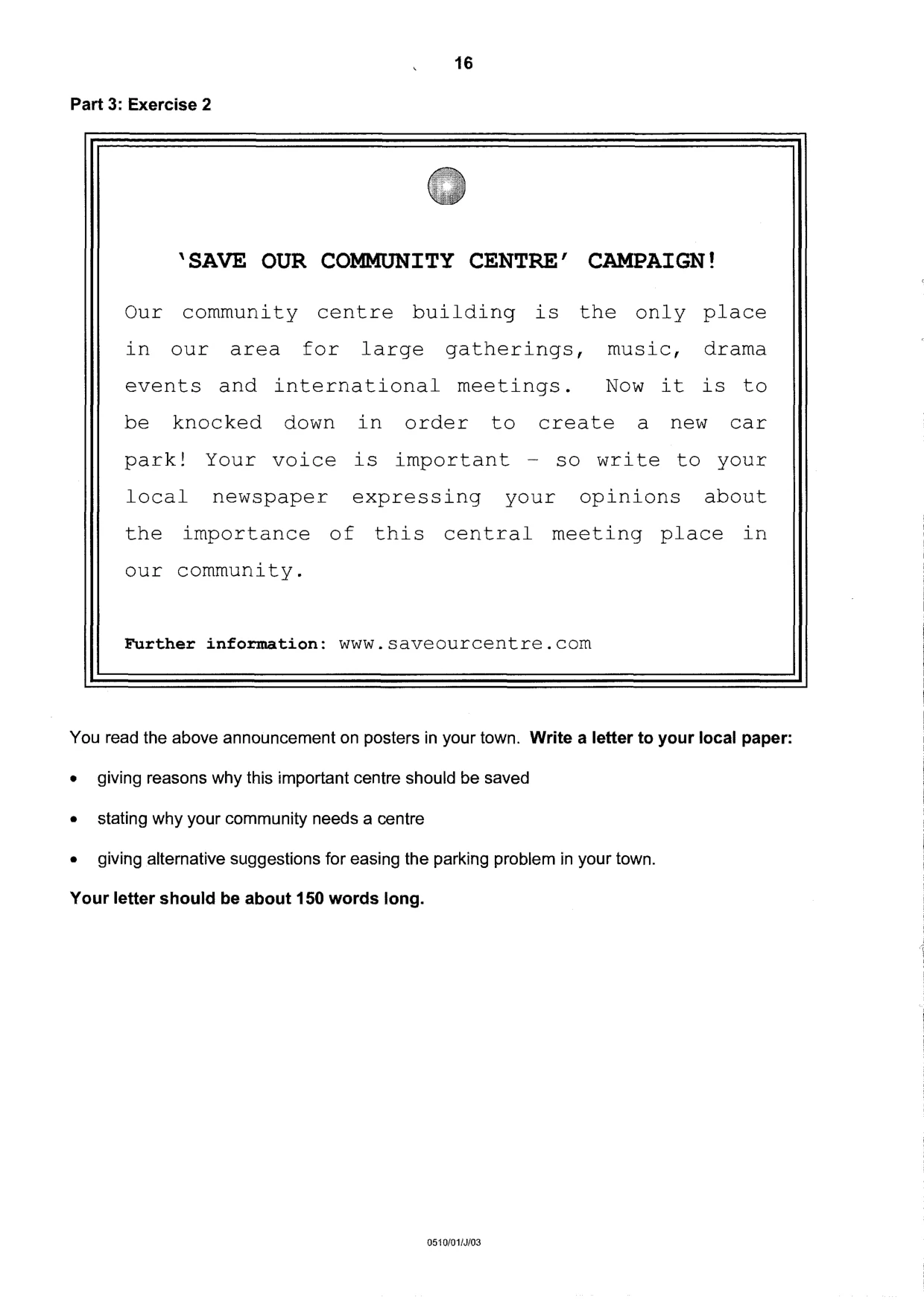 Cambridge IGCSE English - Second Language (oral endorsement) 0510 2003 May/June Paper 1 · Variant 1 question paper, page 16 of 20