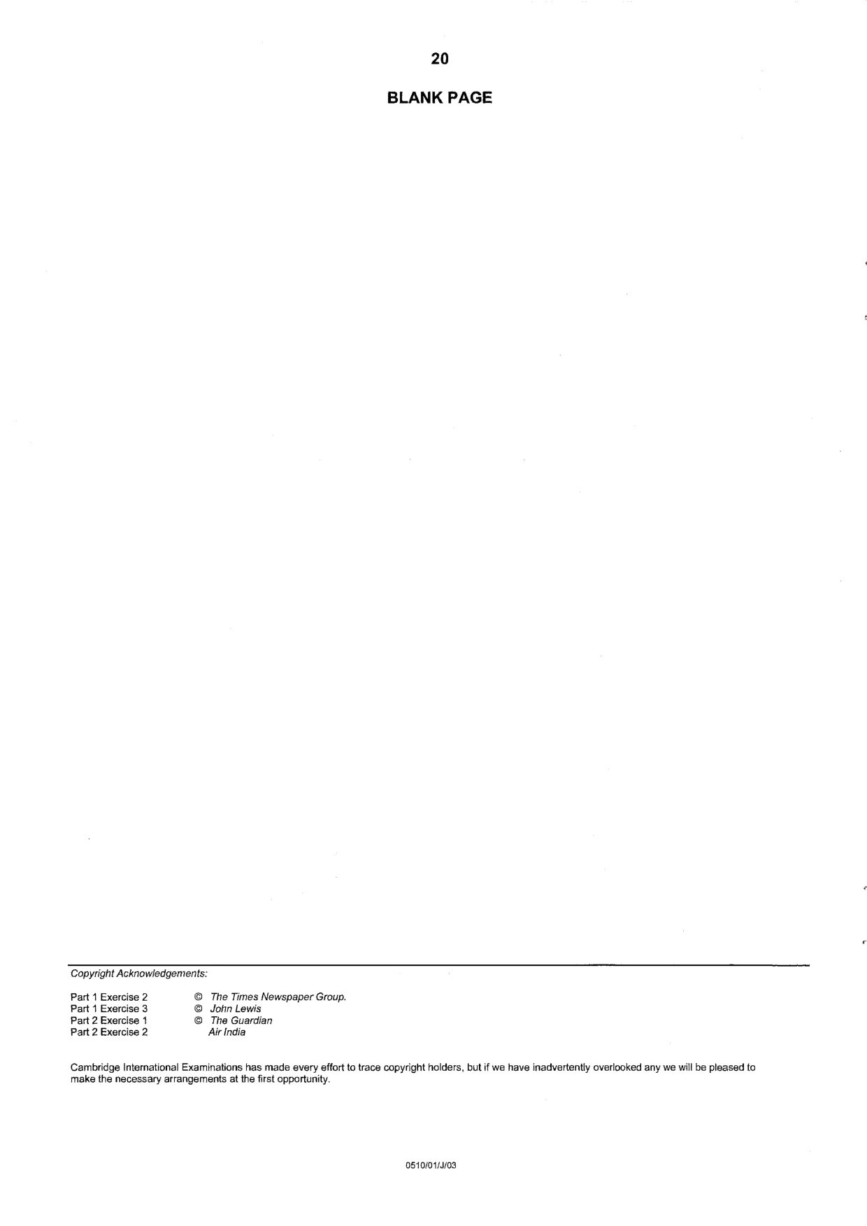 Cambridge IGCSE English - Second Language (oral endorsement) 0510 2003 May/June Paper 1 · Variant 1 question paper, page 20 of 20