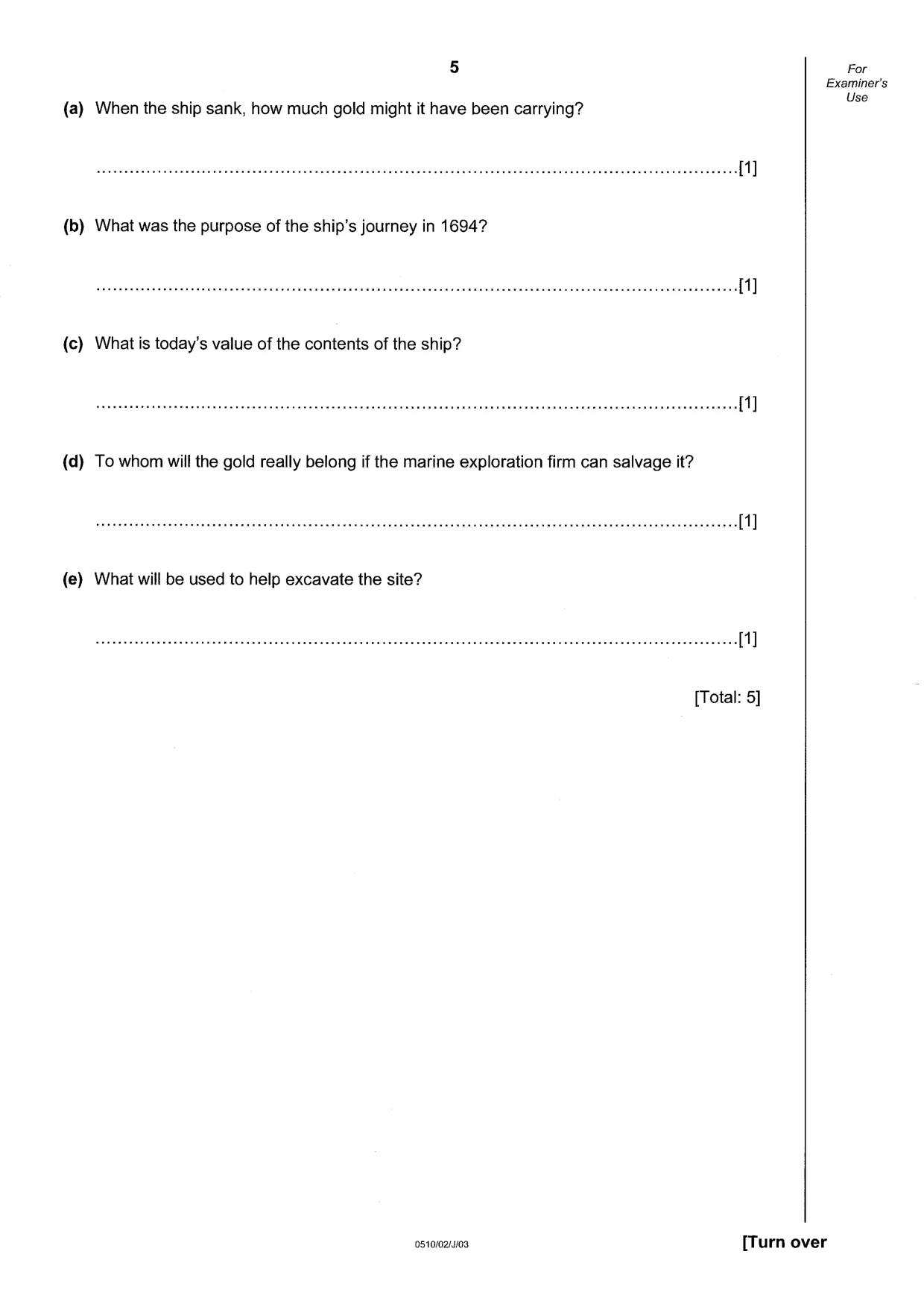 Cambridge IGCSE English - Second Language (oral endorsement) 0510 2003 May/June Paper 2 · Variant 1 question paper, page 5 of 20