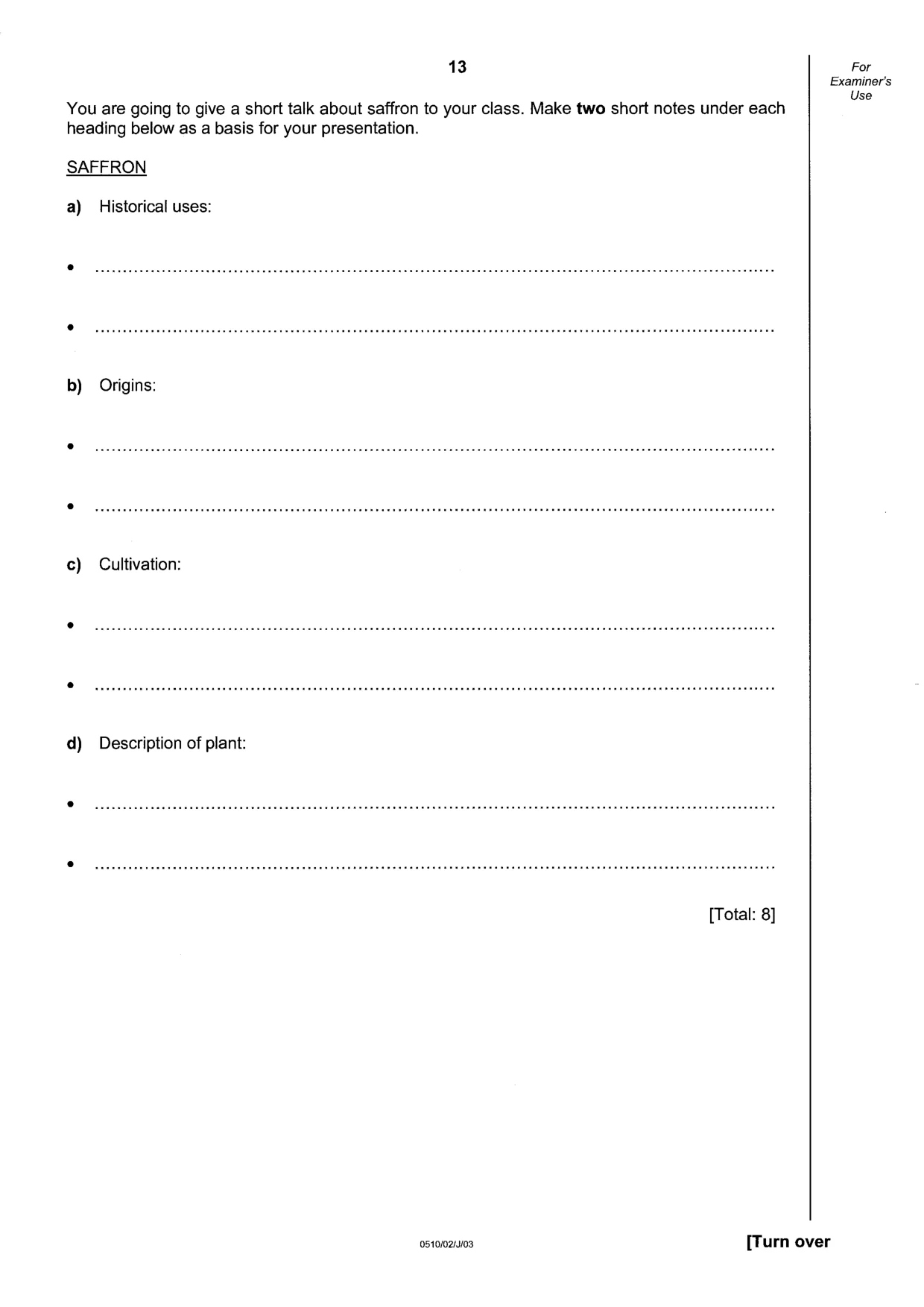 Cambridge IGCSE English - Second Language (oral endorsement) 0510 2003 May/June Paper 2 · Variant 1 question paper, page 13 of 20