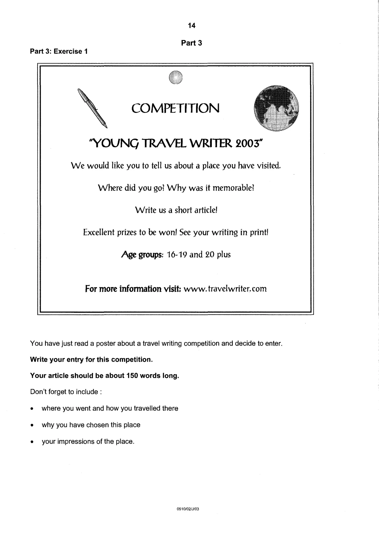 Cambridge IGCSE English - Second Language (oral endorsement) 0510 2003 May/June Paper 2 · Variant 1 question paper, page 14 of 20