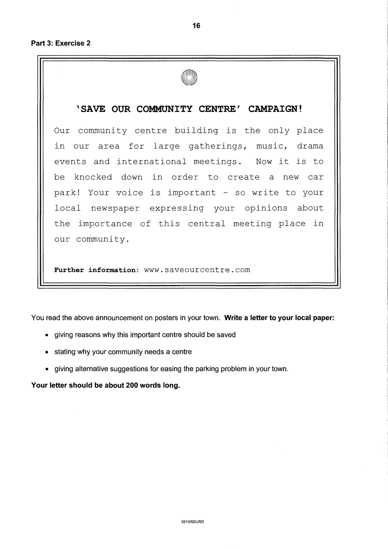 Cambridge IGCSE English - Second Language (oral endorsement) 0510 2003 May/June Paper 2 · Variant 1 question paper, page 16 of 20