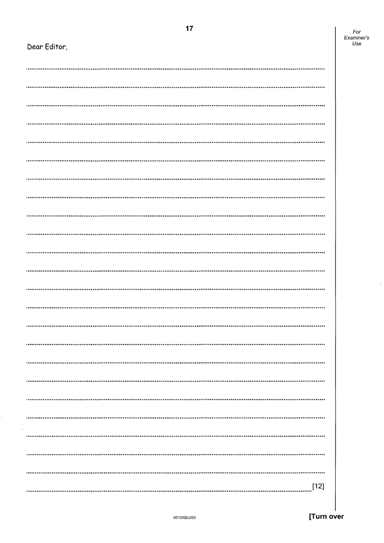 Cambridge IGCSE English - Second Language (oral endorsement) 0510 2003 May/June Paper 2 · Variant 1 question paper, page 17 of 20