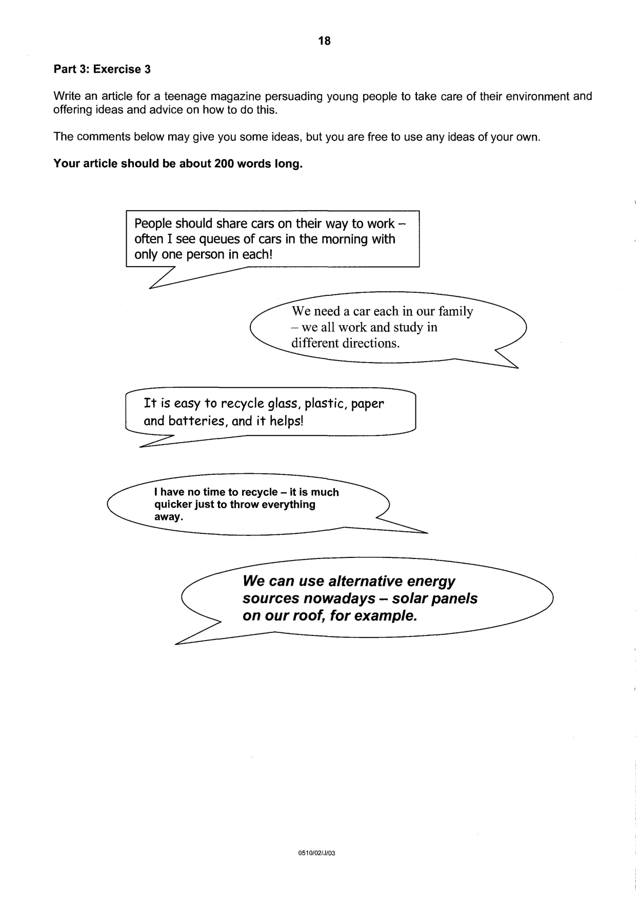 Cambridge IGCSE English - Second Language (oral endorsement) 0510 2003 May/June Paper 2 · Variant 1 question paper, page 18 of 20
