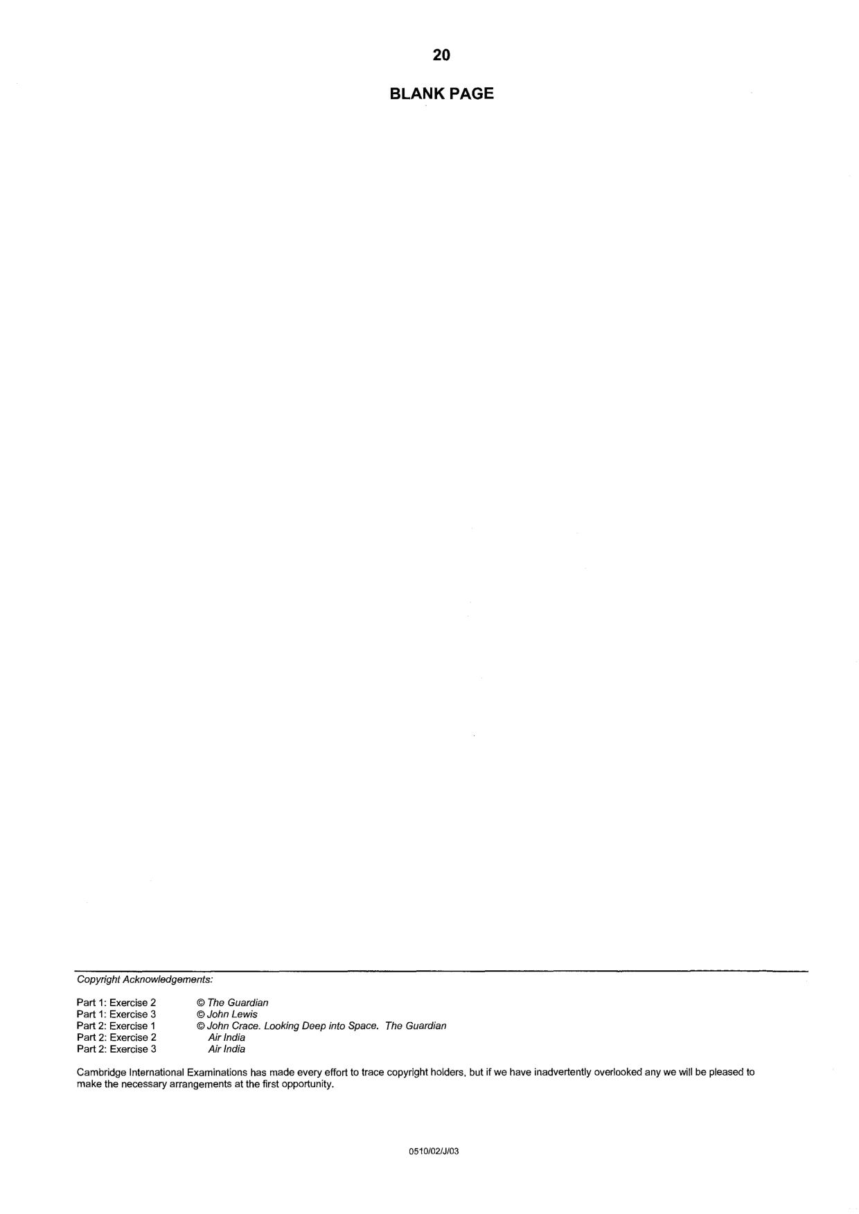 Cambridge IGCSE English - Second Language (oral endorsement) 0510 2003 May/June Paper 2 · Variant 1 question paper, page 20 of 20