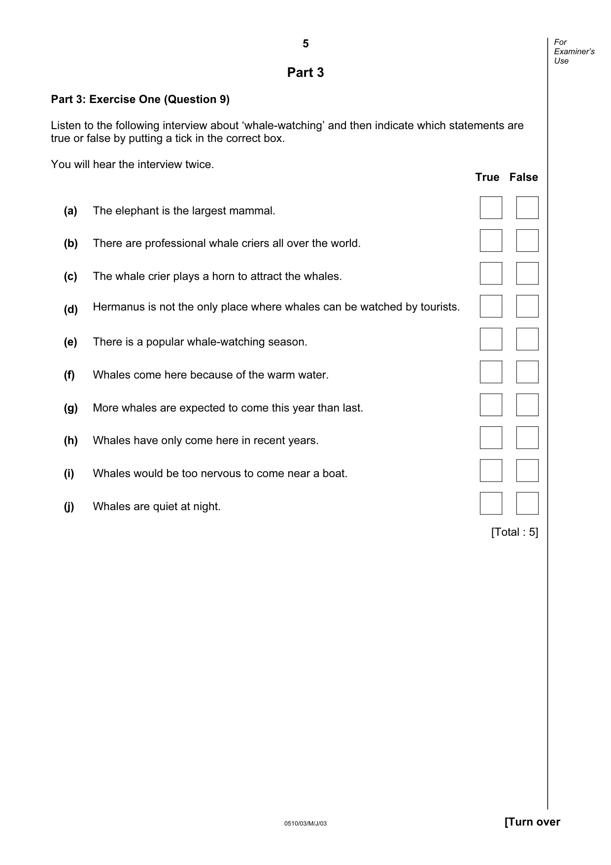 Cambridge IGCSE English - Second Language (oral endorsement) 0510 2003 May/June Paper 3 · Variant 1 question paper, page 5 of 8