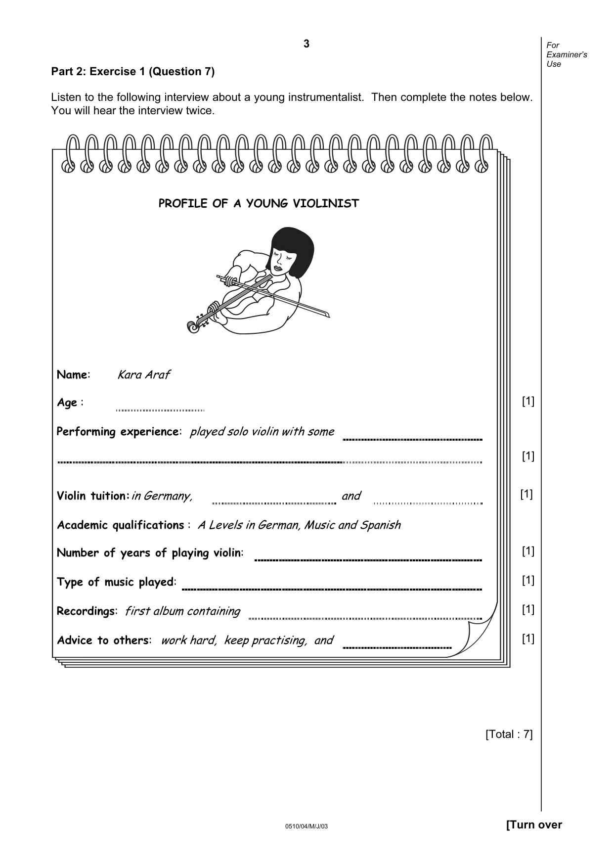 Cambridge IGCSE English - Second Language (oral endorsement) 0510 2003 May/June Paper 4 · Variant 1 question paper, page 3 of 8
