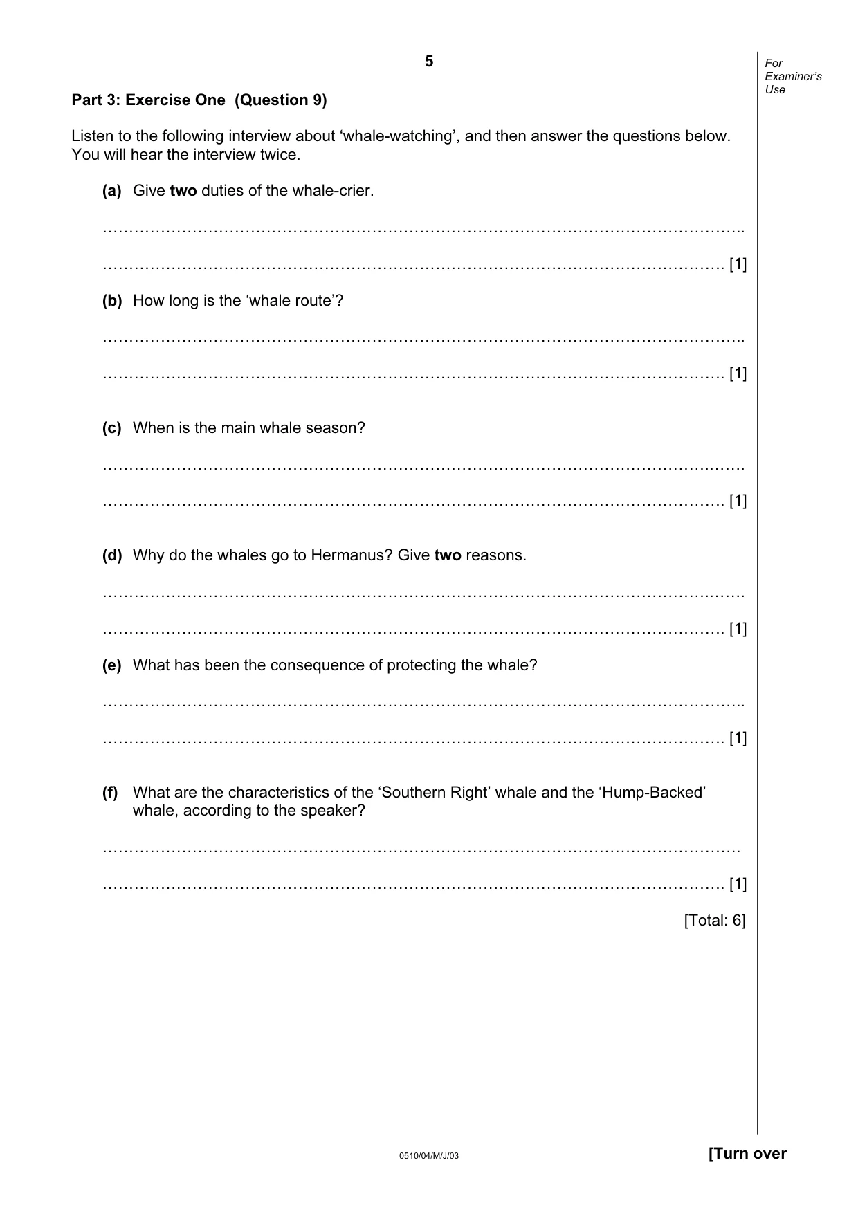 Cambridge IGCSE English - Second Language (oral endorsement) 0510 2003 May/June Paper 4 · Variant 1 question paper, page 5 of 8