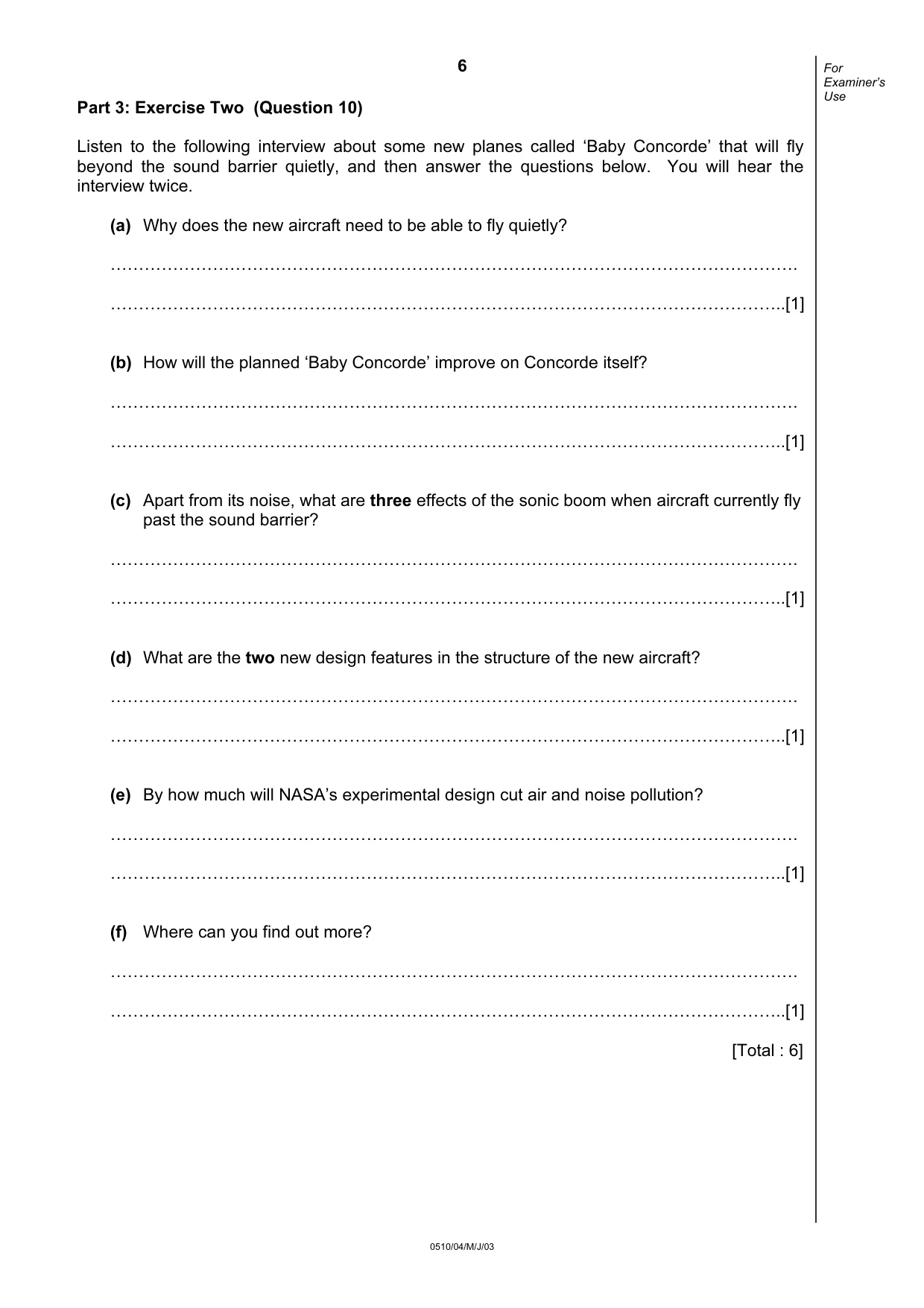 Cambridge IGCSE English - Second Language (oral endorsement) 0510 2003 May/June Paper 4 · Variant 1 question paper, page 6 of 8