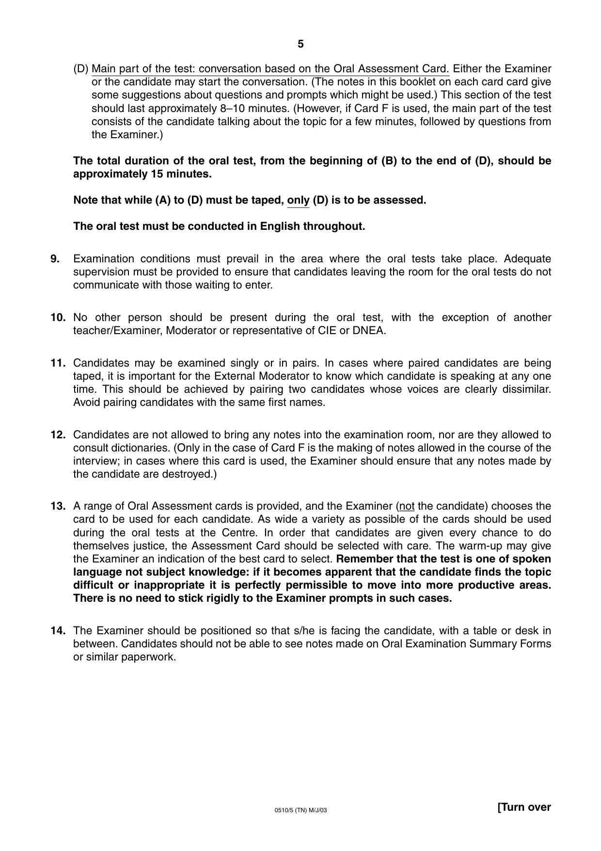 Cambridge IGCSE English - Second Language (oral endorsement) 0510 2003 May/June Paper 5 · Variant 1 question paper, page 5 of 16