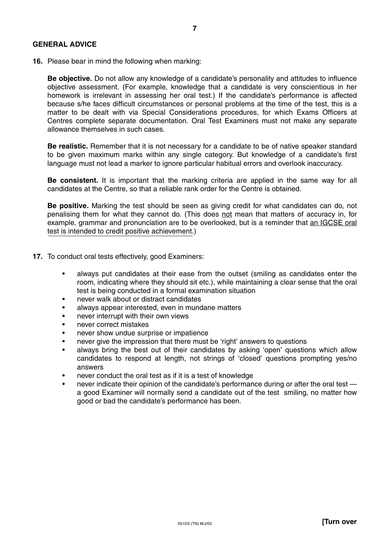 Cambridge IGCSE English - Second Language (oral endorsement) 0510 2003 May/June Paper 5 · Variant 1 question paper, page 7 of 16