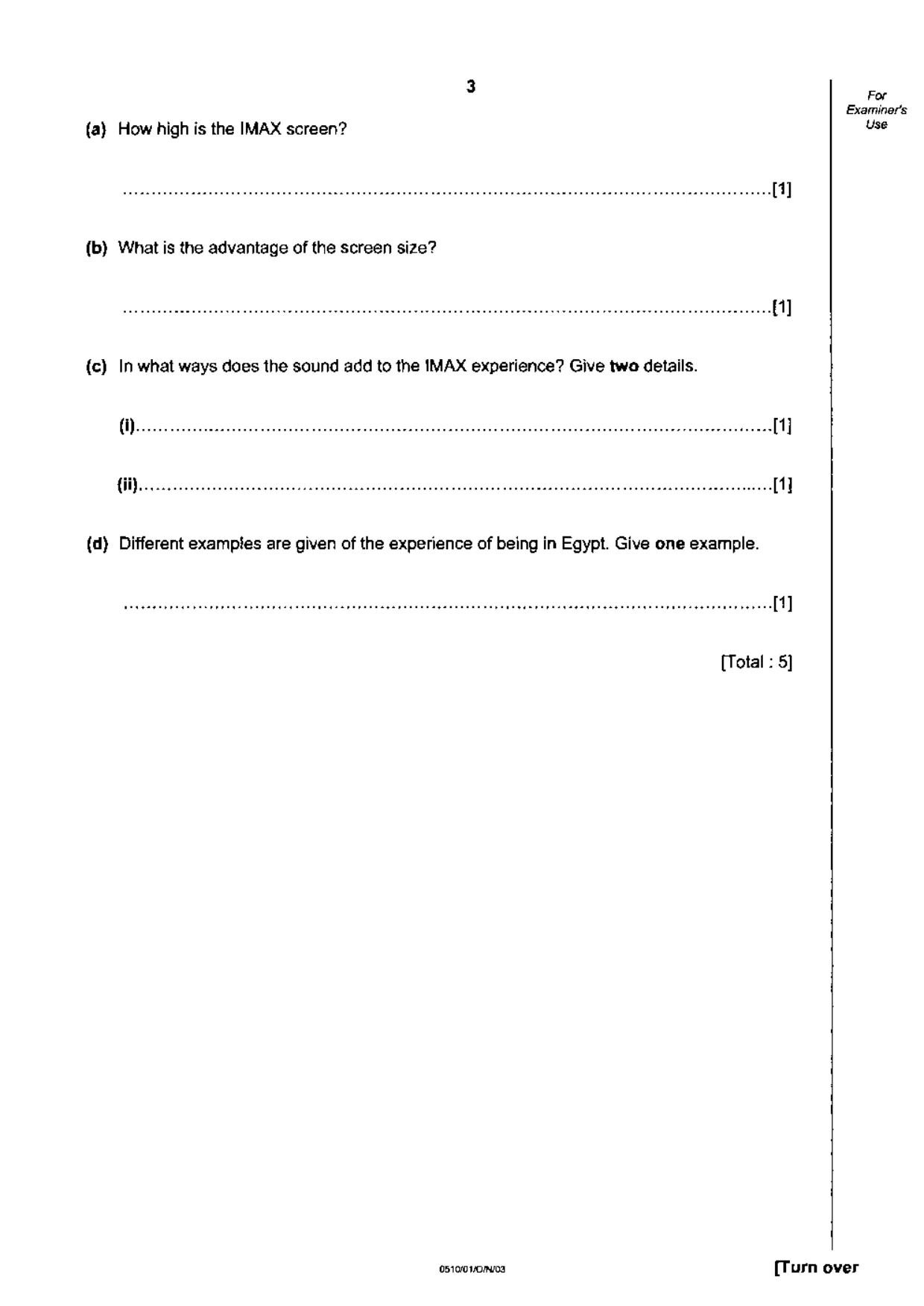 Cambridge IGCSE English - Second Language (oral endorsement) 0510 2003 Oct/Nov Paper 1 · Variant 1 question paper, page 3 of 20