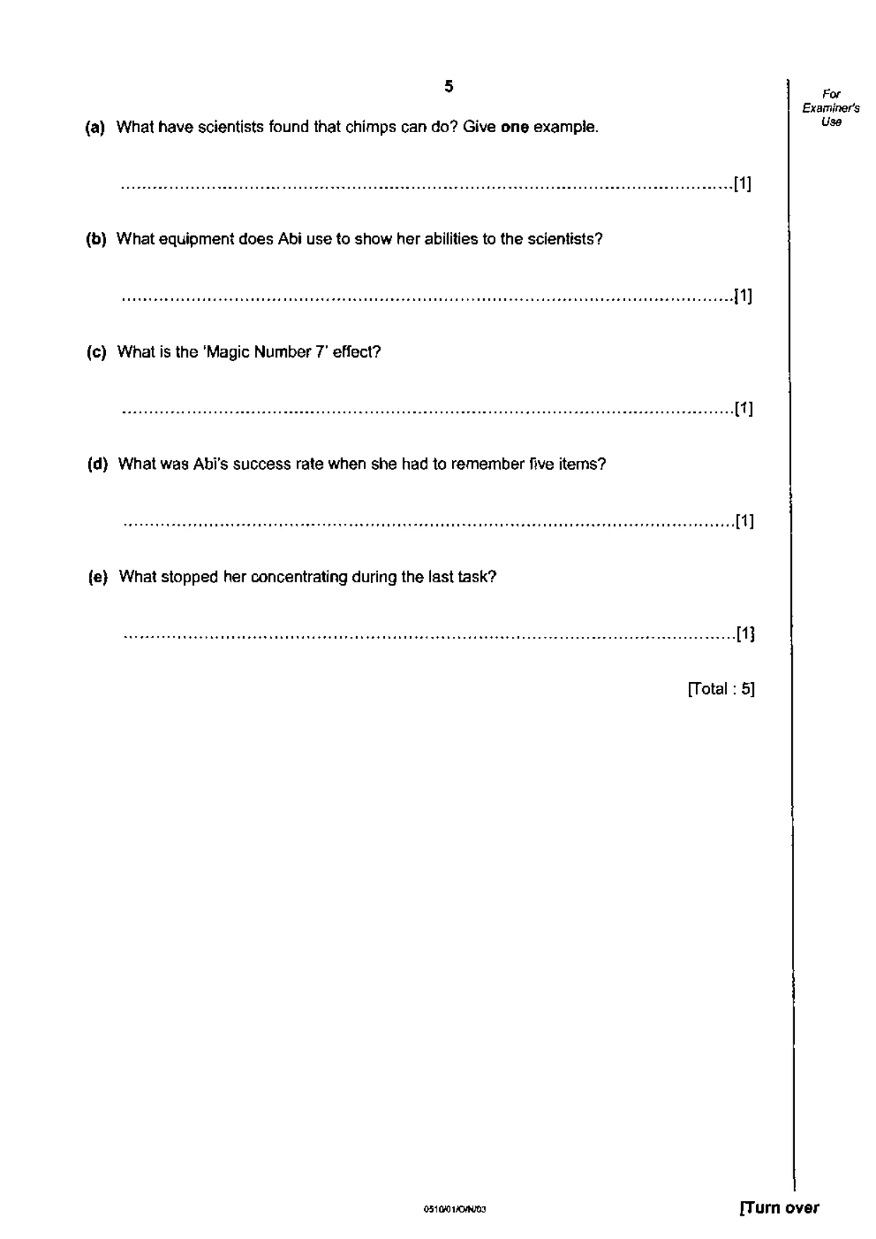 Cambridge IGCSE English - Second Language (oral endorsement) 0510 2003 Oct/Nov Paper 1 · Variant 1 question paper, page 5 of 20