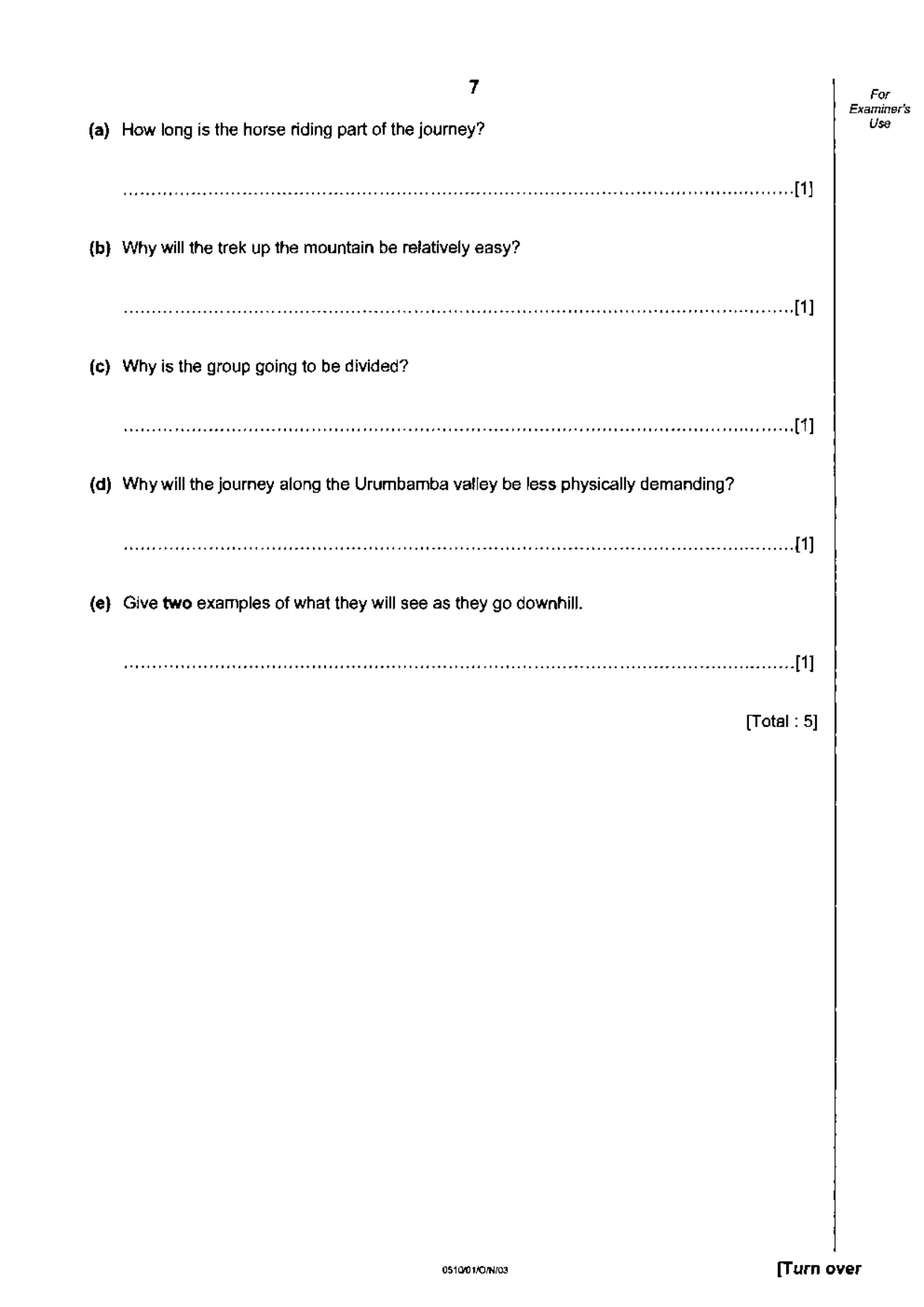 Cambridge IGCSE English - Second Language (oral endorsement) 0510 2003 Oct/Nov Paper 1 · Variant 1 question paper, page 7 of 20