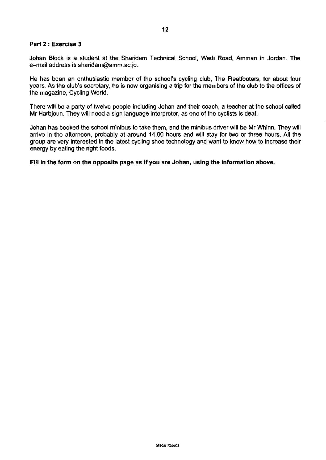 Cambridge IGCSE English - Second Language (oral endorsement) 0510 2003 Oct/Nov Paper 1 · Variant 1 question paper, page 12 of 20