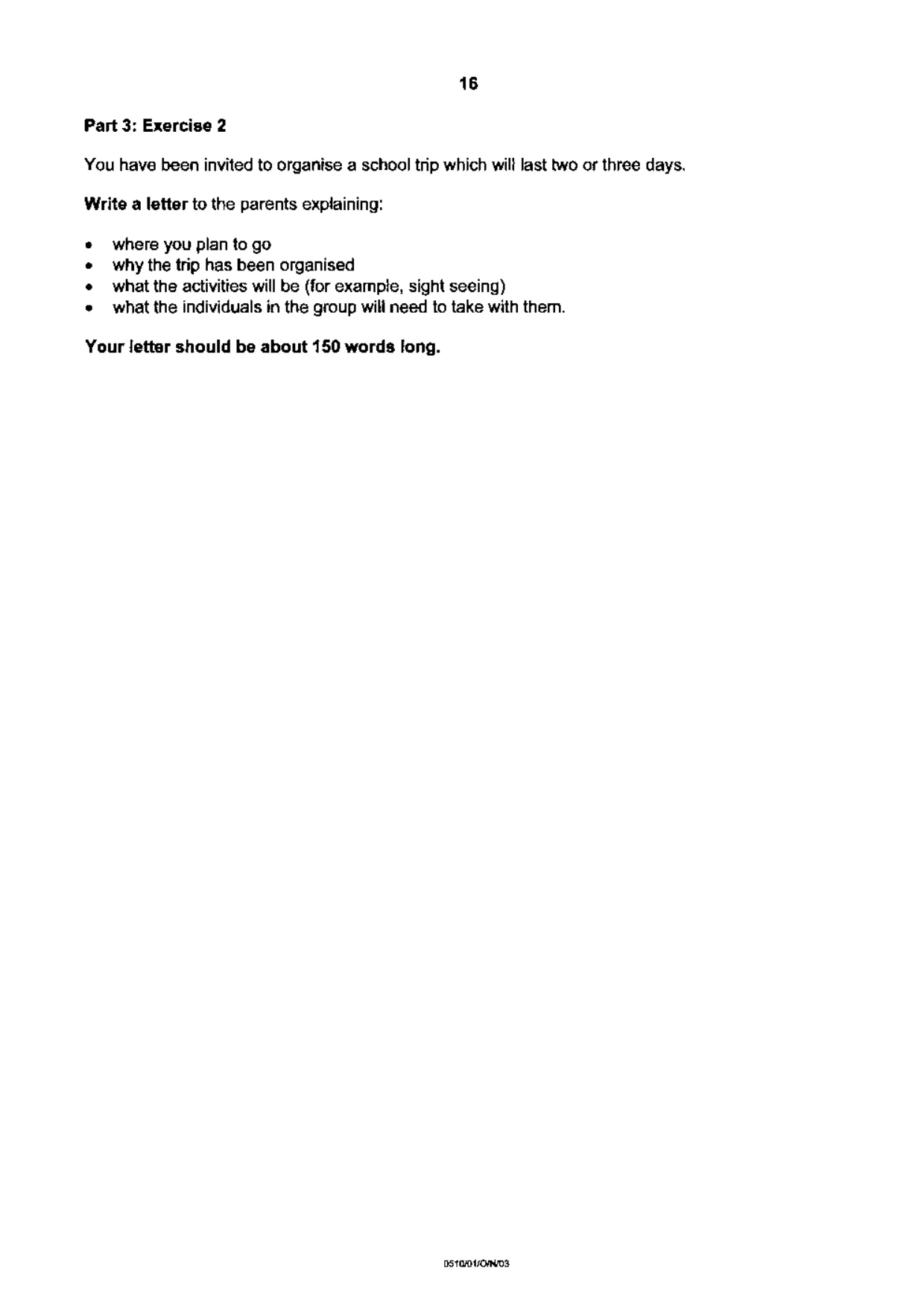 Cambridge IGCSE English - Second Language (oral endorsement) 0510 2003 Oct/Nov Paper 1 · Variant 1 question paper, page 16 of 20