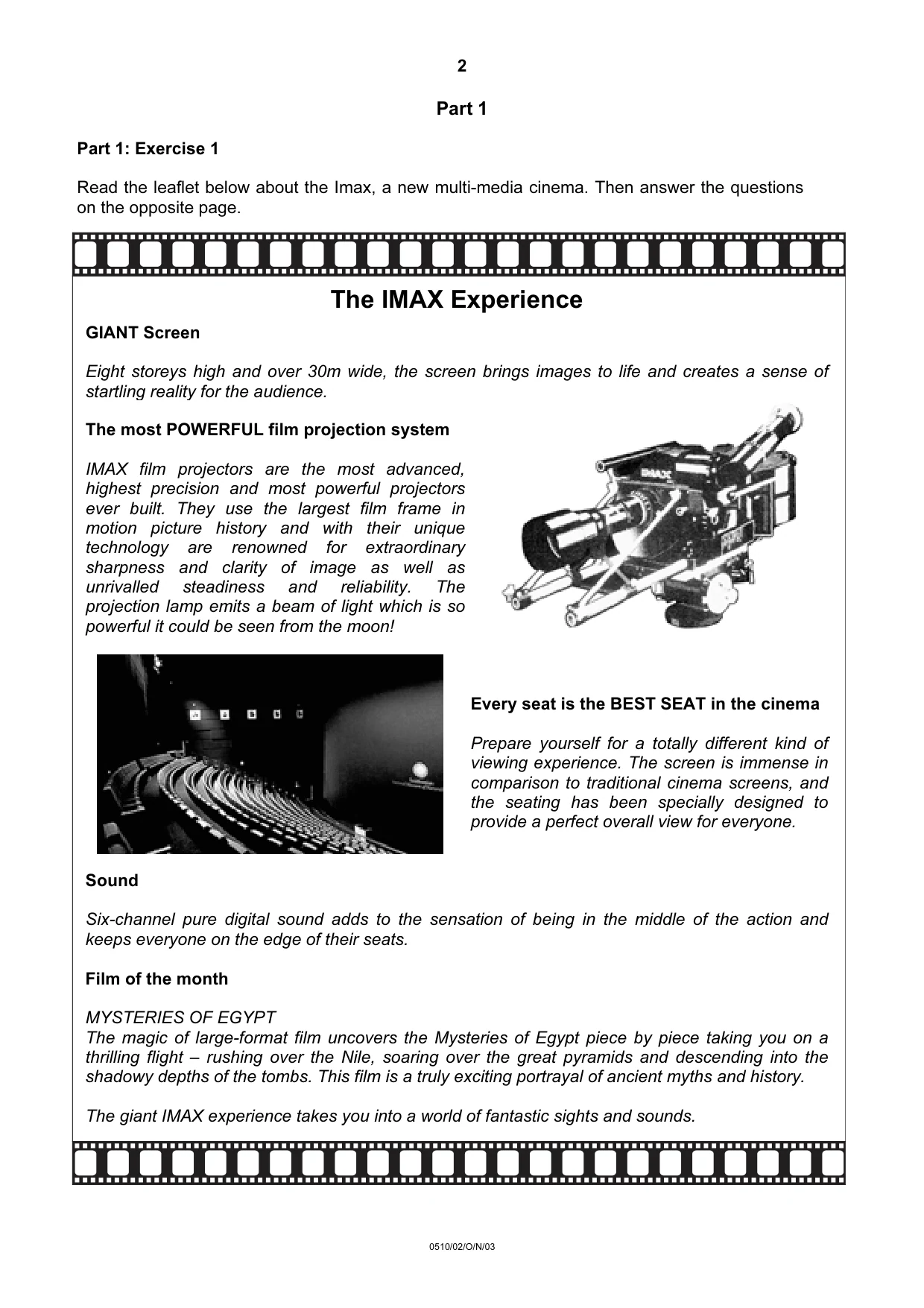 Cambridge IGCSE English - Second Language (oral endorsement) 0510 2003 Oct/Nov Paper 2 · Variant 1 question paper, page 2 of 20