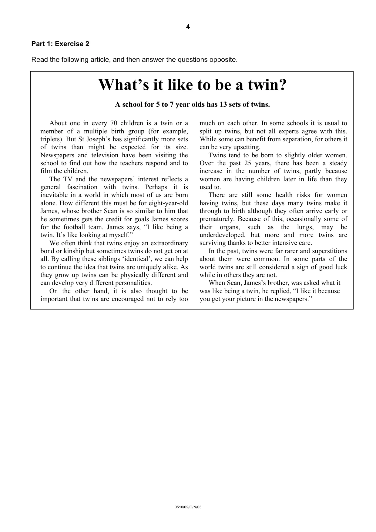 Cambridge IGCSE English - Second Language (oral endorsement) 0510 2003 Oct/Nov Paper 2 · Variant 1 question paper, page 4 of 20