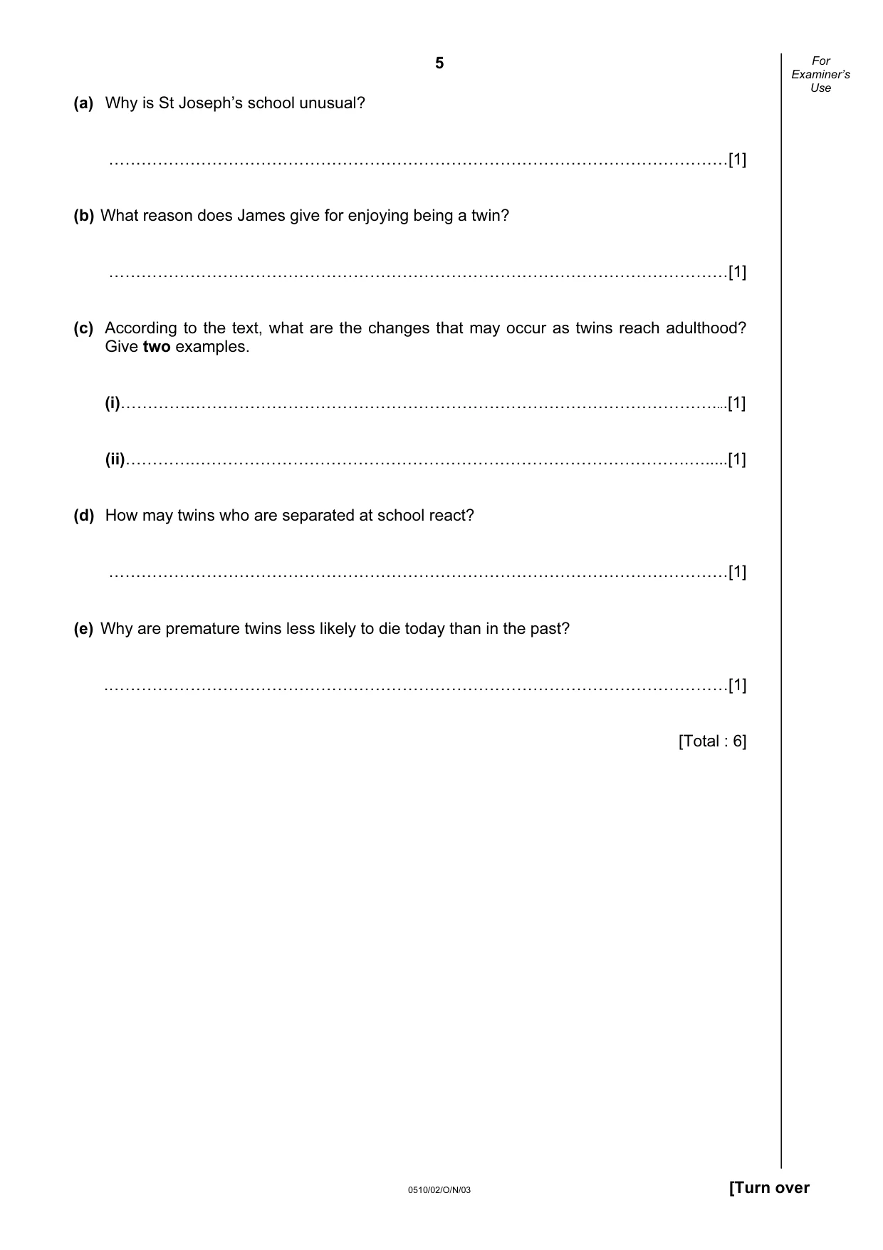 Cambridge IGCSE English - Second Language (oral endorsement) 0510 2003 Oct/Nov Paper 2 · Variant 1 question paper, page 5 of 20