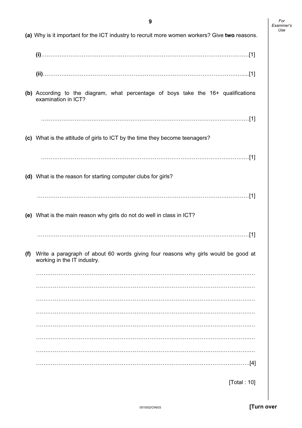 Cambridge IGCSE English - Second Language (oral endorsement) 0510 2003 Oct/Nov Paper 2 · Variant 1 question paper, page 9 of 20