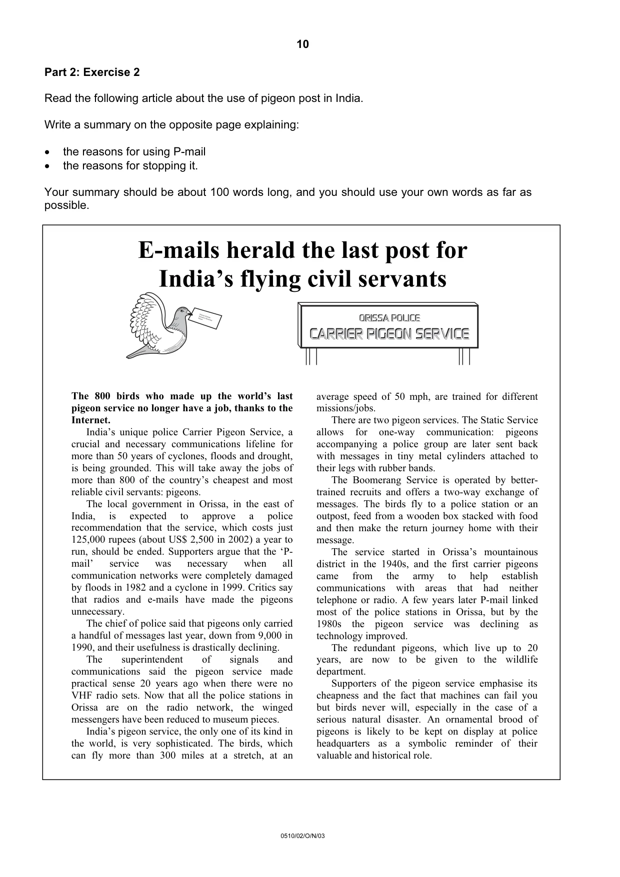 Cambridge IGCSE English - Second Language (oral endorsement) 0510 2003 Oct/Nov Paper 2 · Variant 1 question paper, page 10 of 20