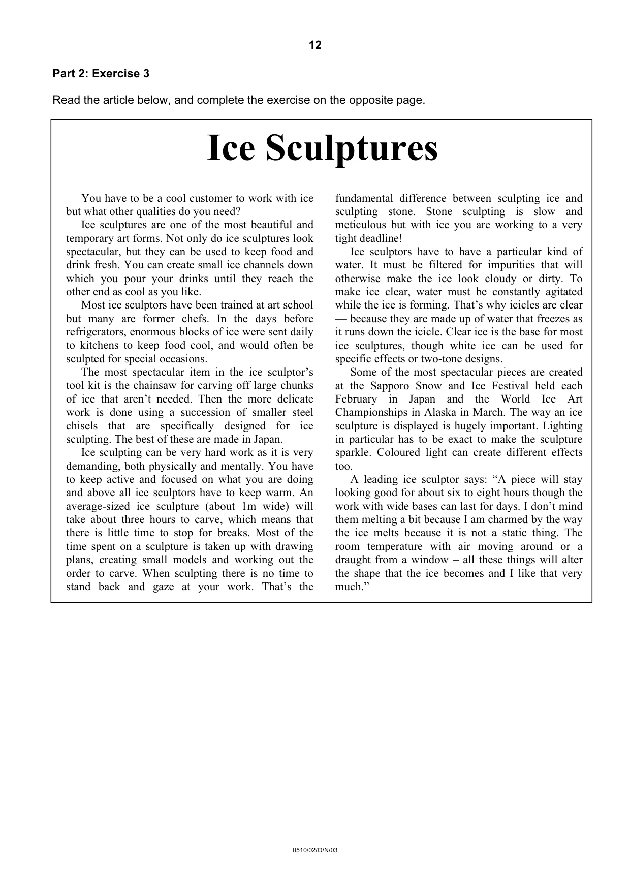 Cambridge IGCSE English - Second Language (oral endorsement) 0510 2003 Oct/Nov Paper 2 · Variant 1 question paper, page 12 of 20